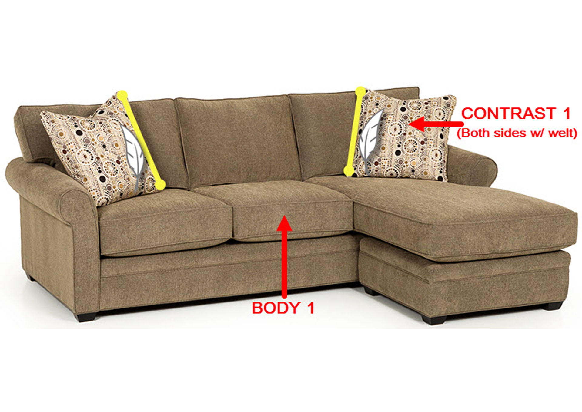 Performance Fabric Sofa Chaise w/ 2 Pillows,Stanton