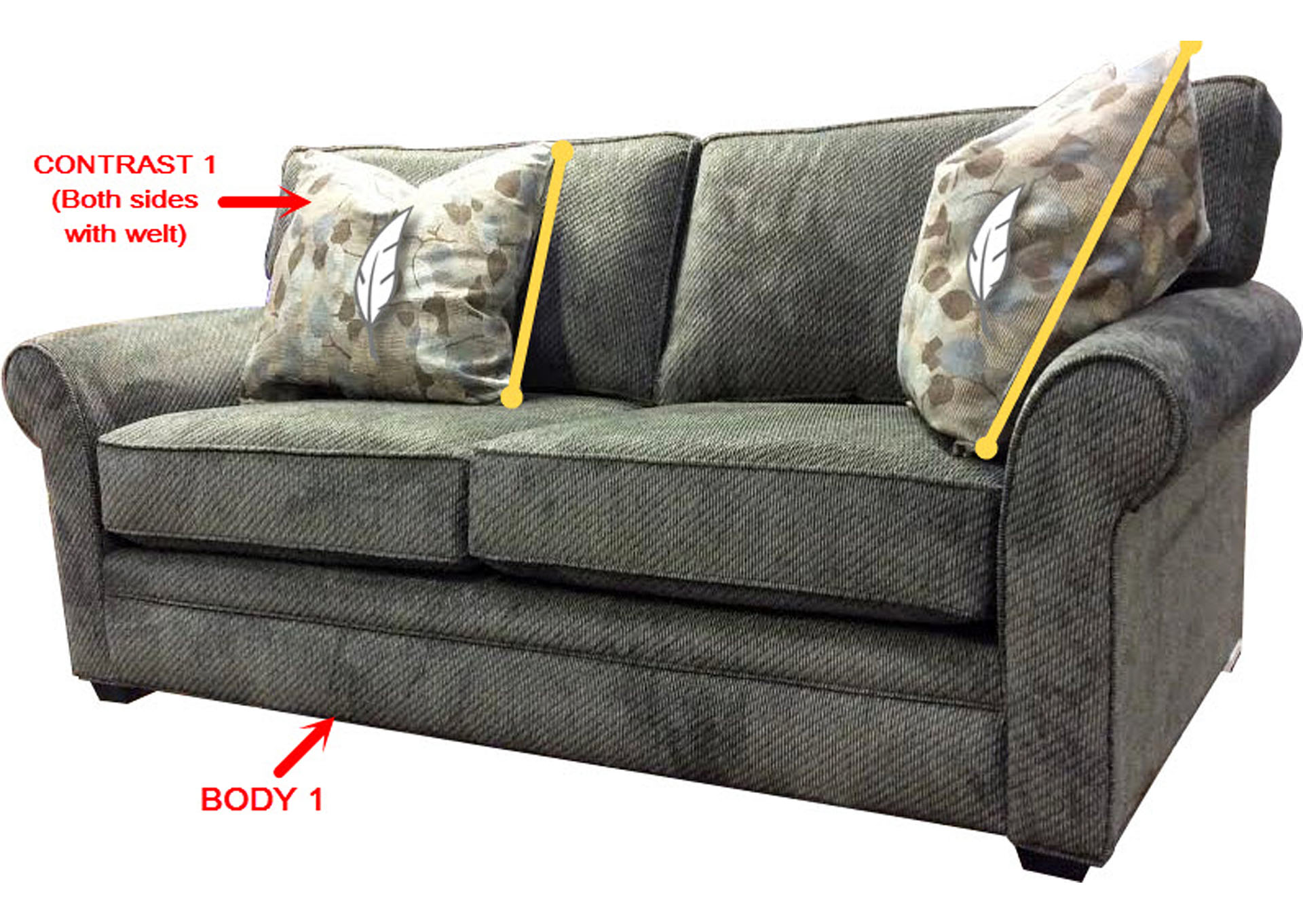 Performance Loft Fabric Sofa w/ 2 Pillows,Stanton