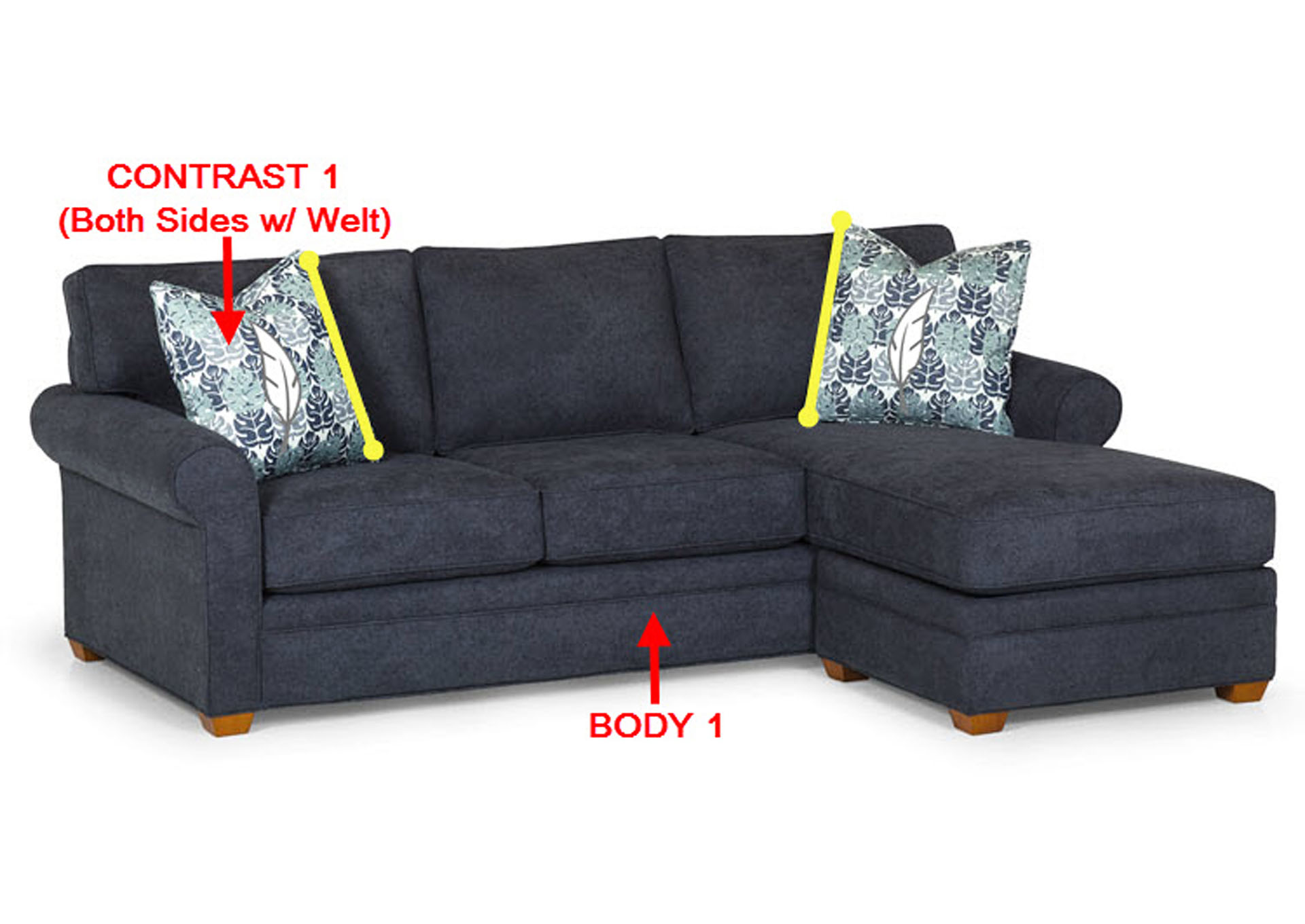 Performance Fabric Sofa Chaise w/ Storage w/ 2 Pillows,Stanton