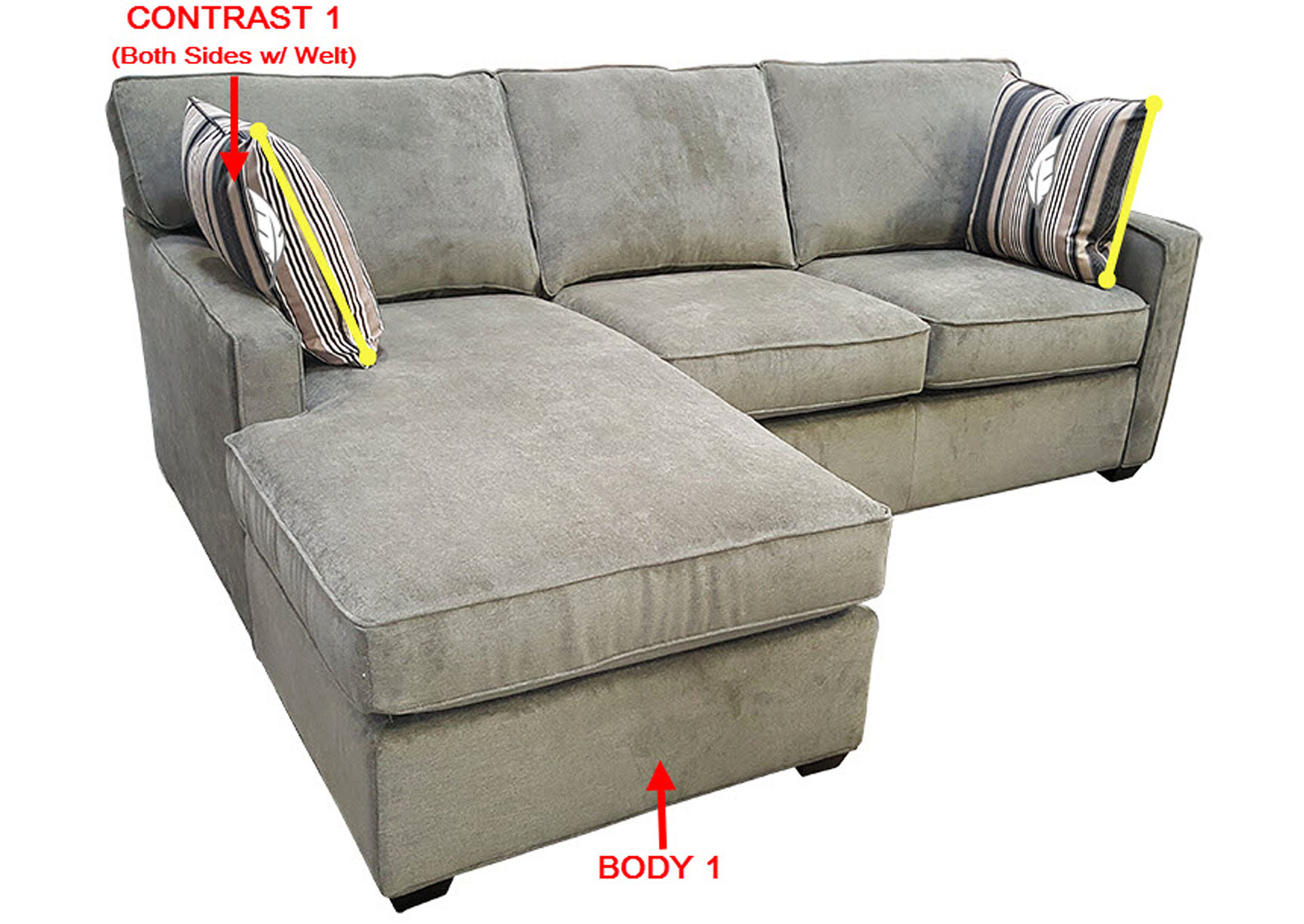 Performance Fabric Sofa Chaise w/ 2 Pillows,Stanton