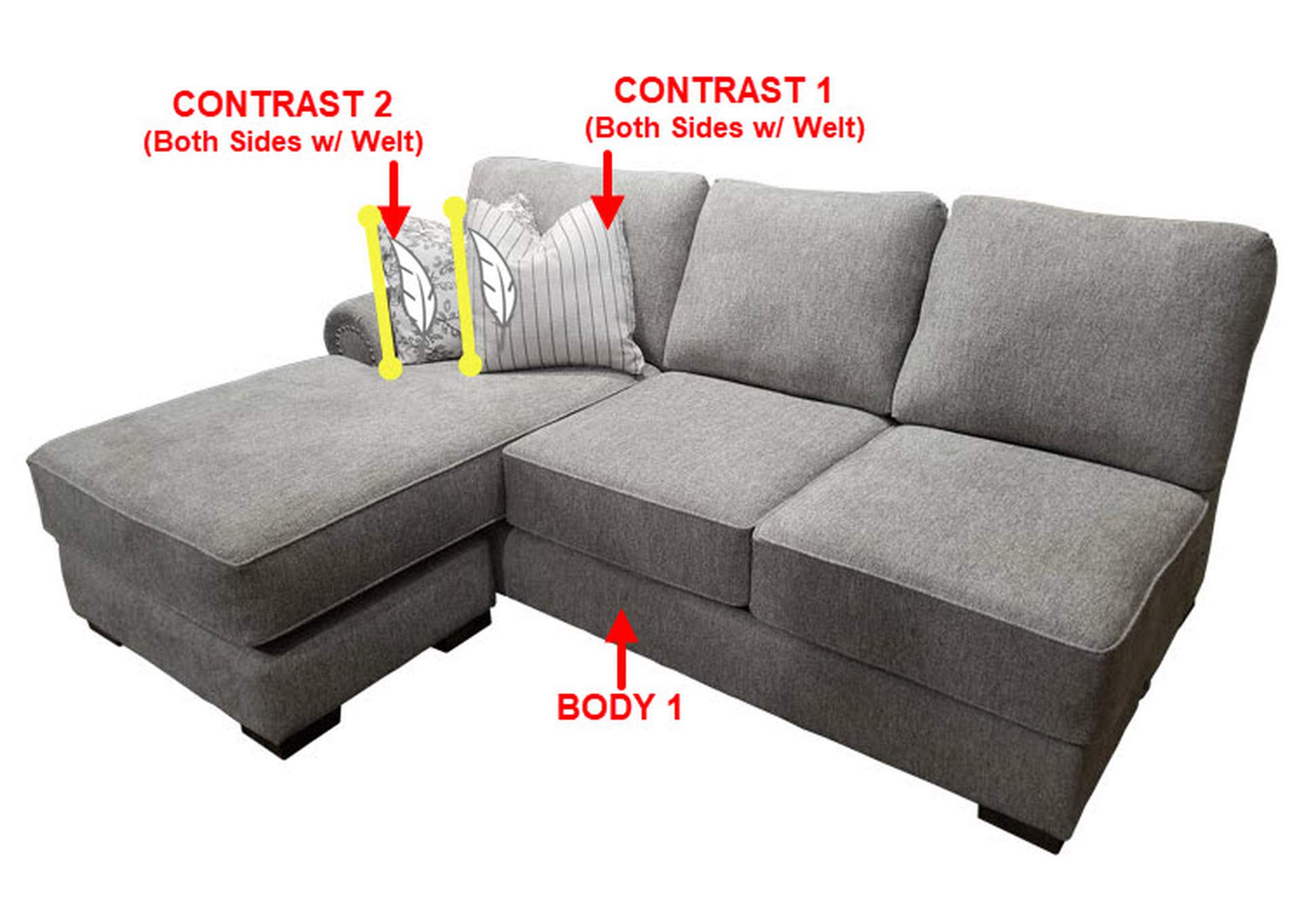 Value Selection LSF 1 Arm Sofa Chaise w/ 2 Pillows,Stanton