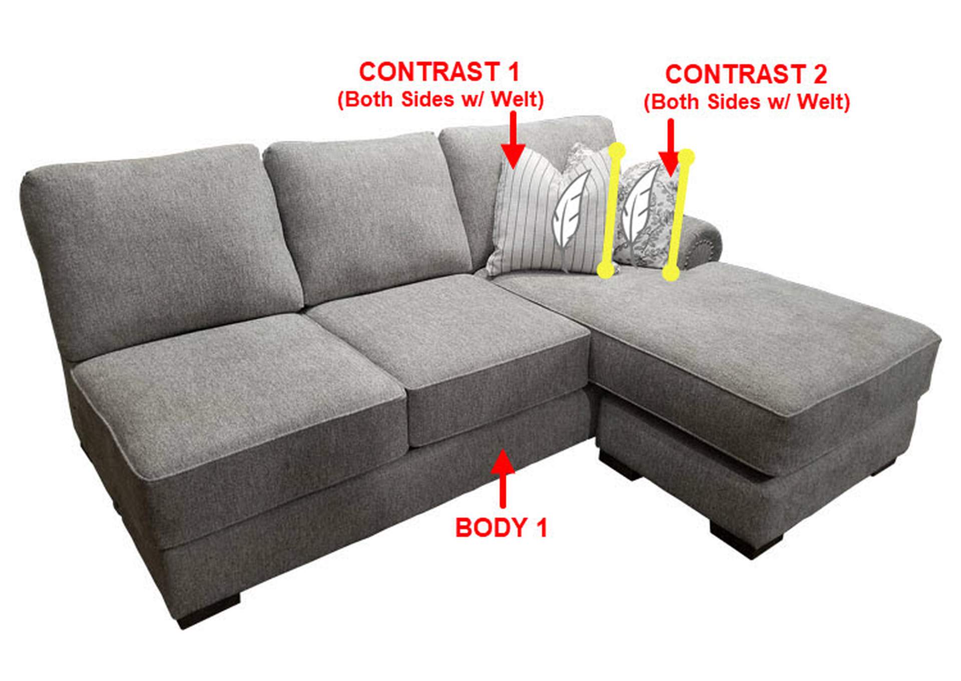 Premium RSF 1 Arm Sofa Chaise w/Storage w/ 2 Pillows,Stanton