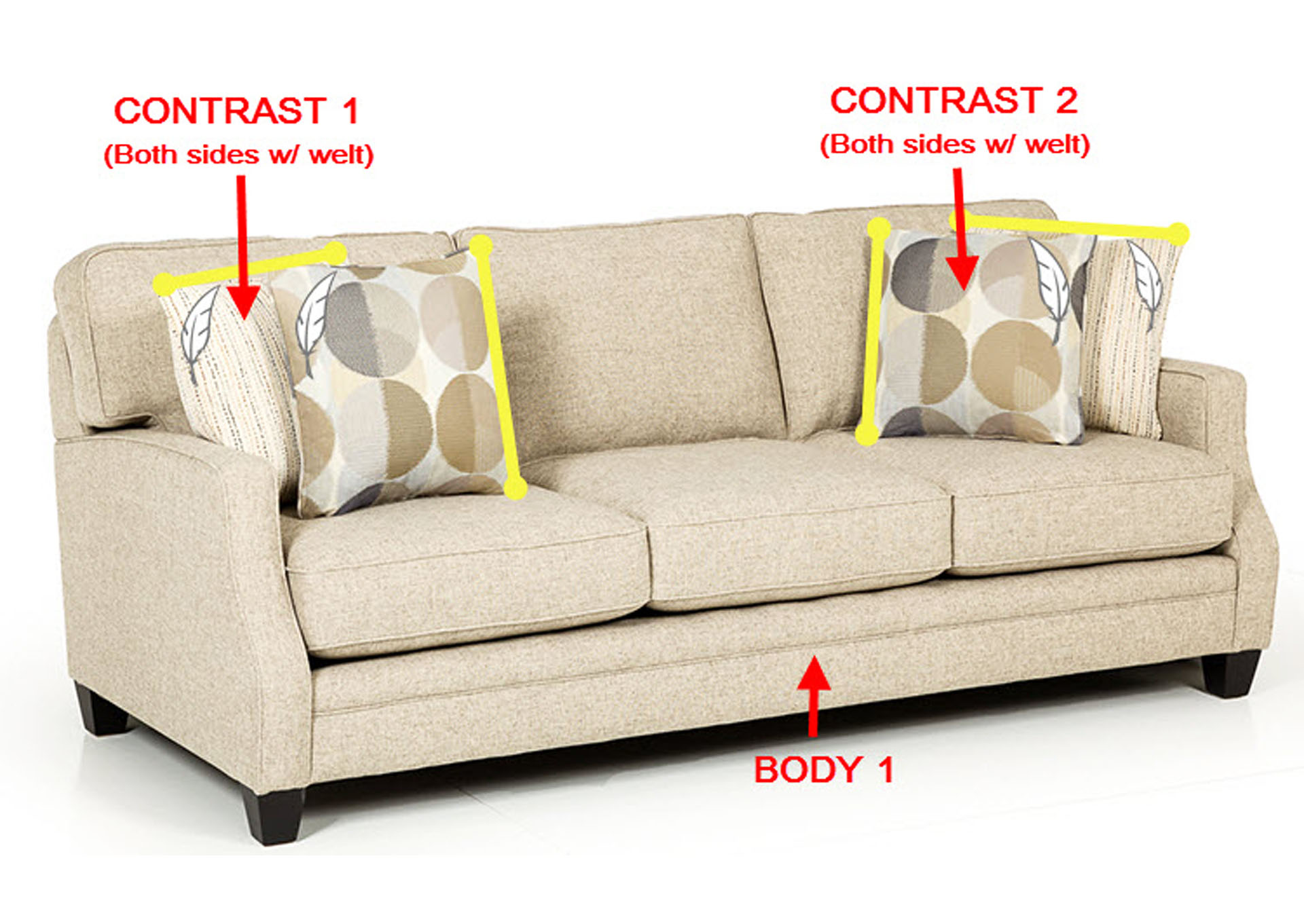 Performance Fabric Sofa w/ 4 Pillows,Stanton