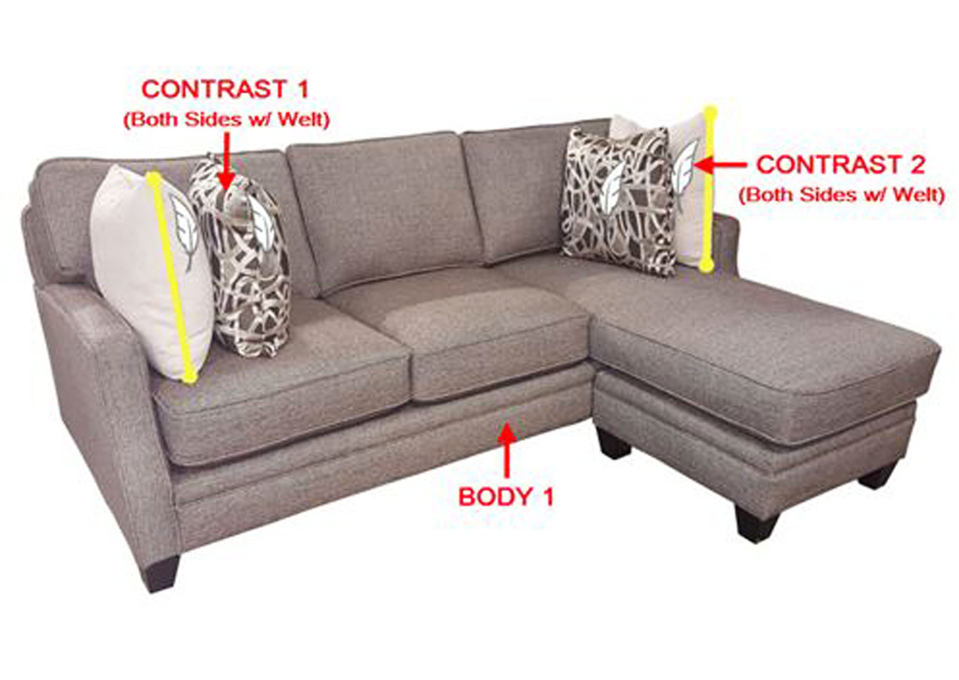 Performance Fabric Sofa Chaise w/ 4 Pillows,Stanton