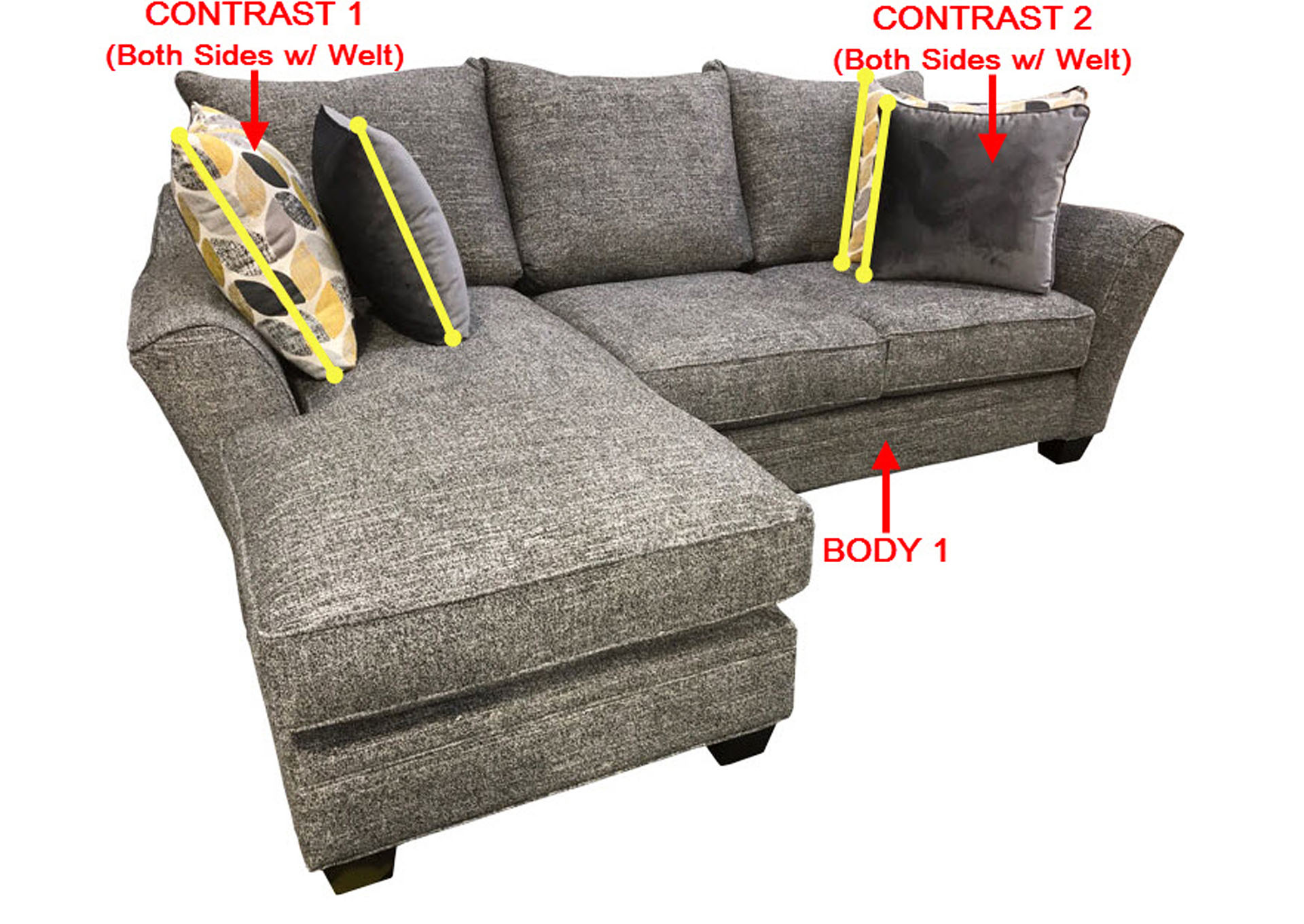 Performance Fabric Sofa Chaise w/ 4 Pillows,Stanton