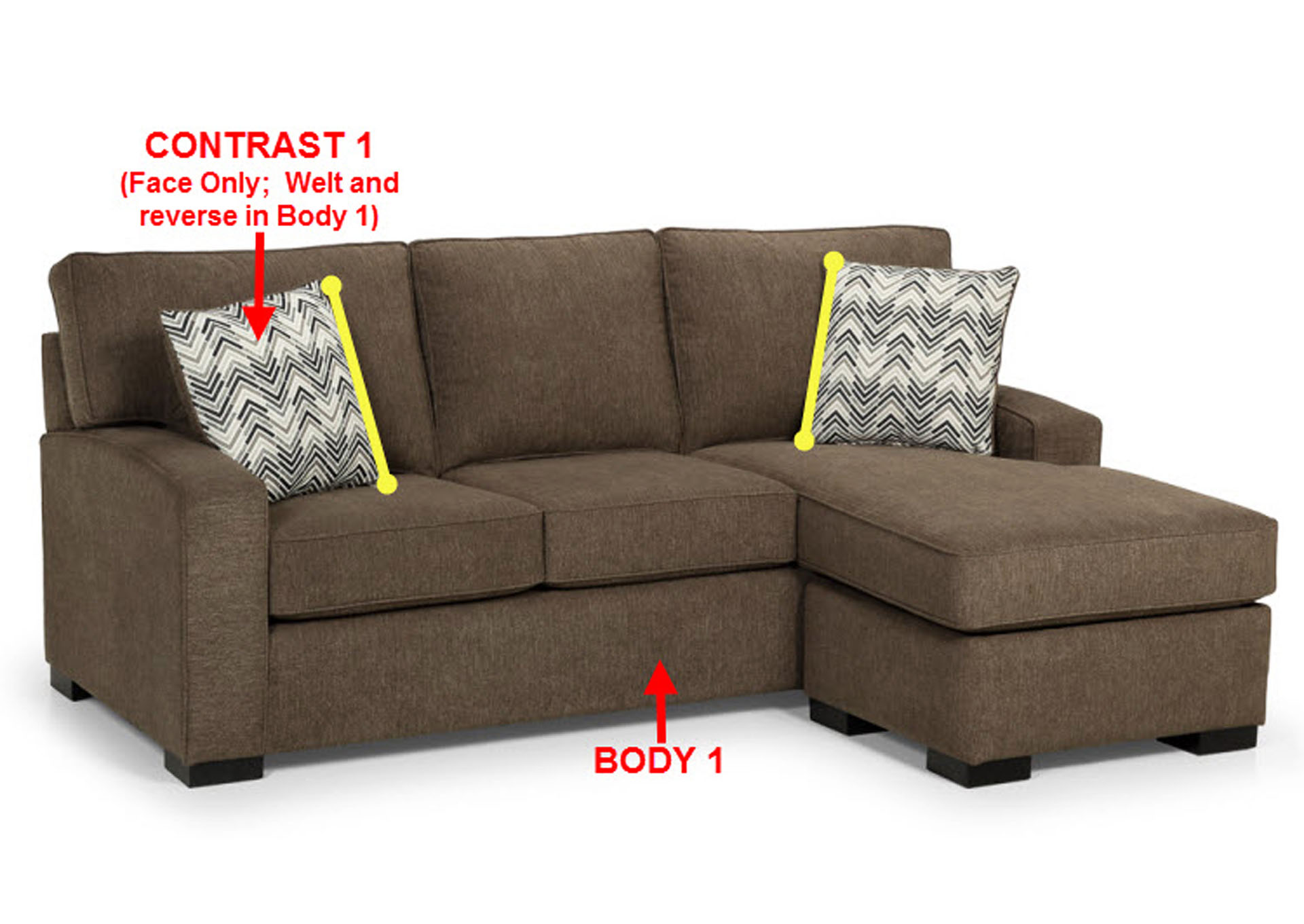 Performance Fabric Sofa Chaise w/ 2 Pillows,Stanton