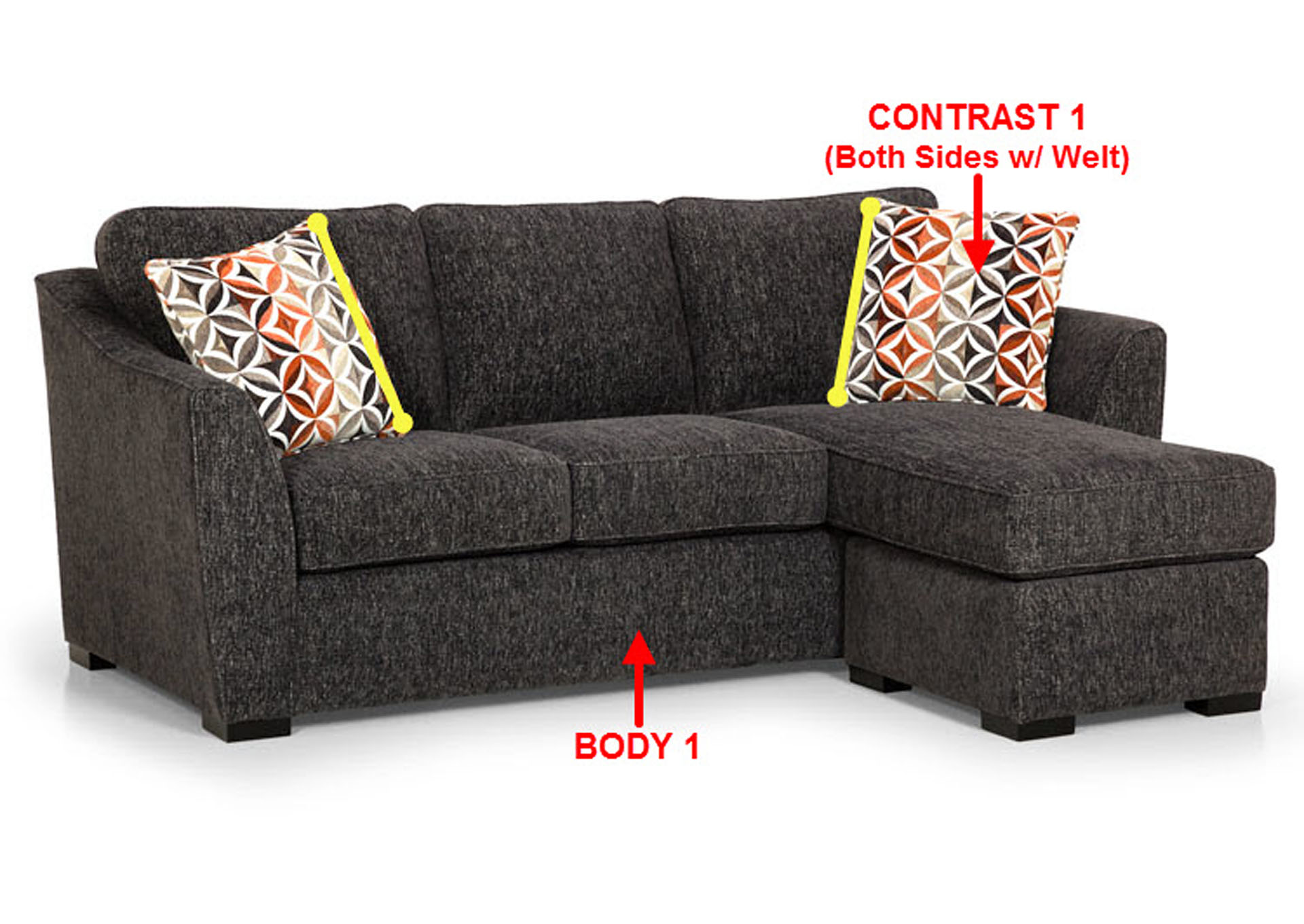 Performance Fabric Sofa Chaise w/ Storage w/ 2 Pillows,Stanton