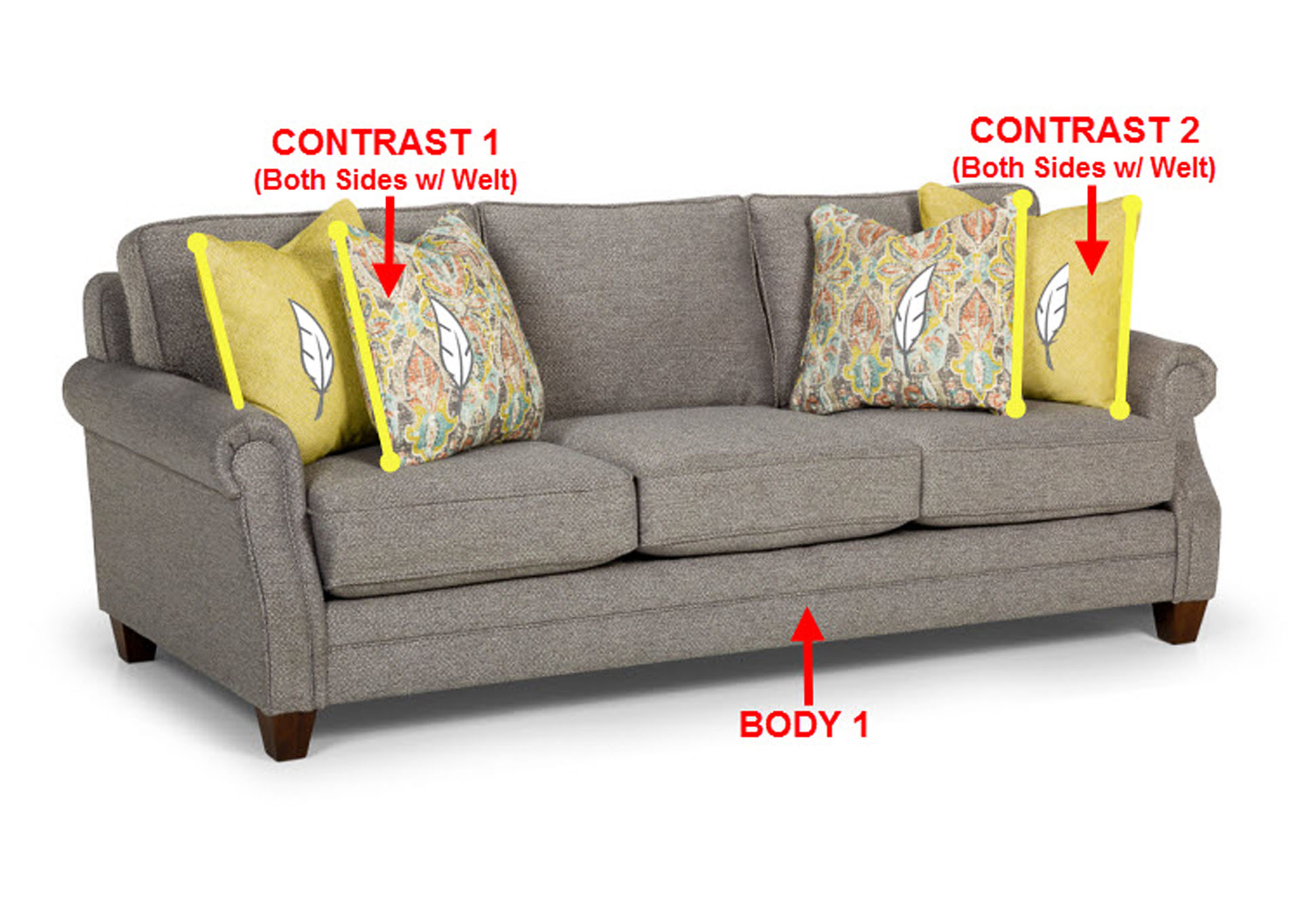 Performance Fabric Sofa w/ 4 Pillows,Stanton