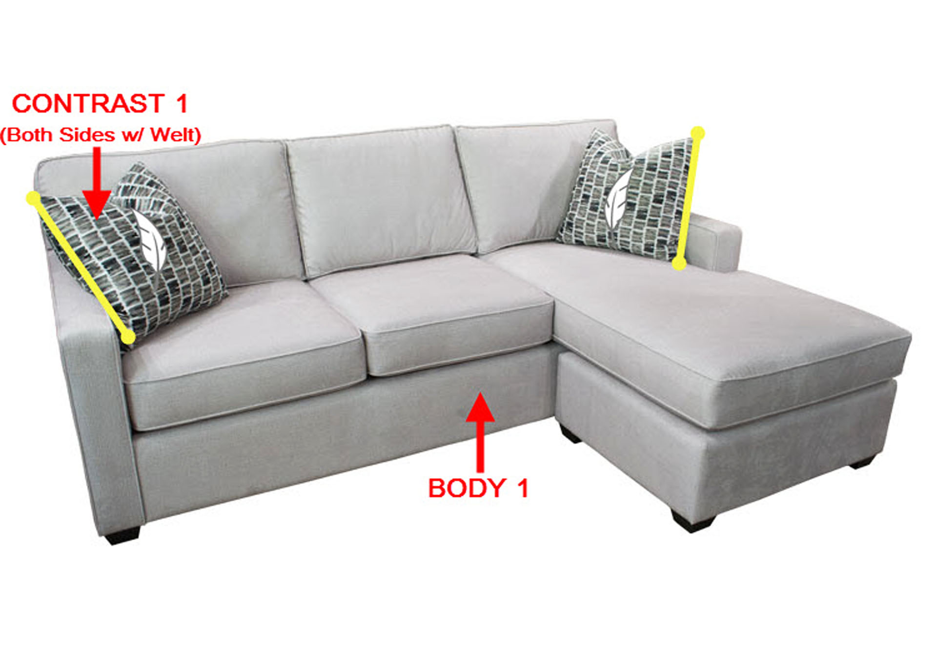 Value Selection Fabric Sofa Chaise w/ 2 Pillows,Stanton