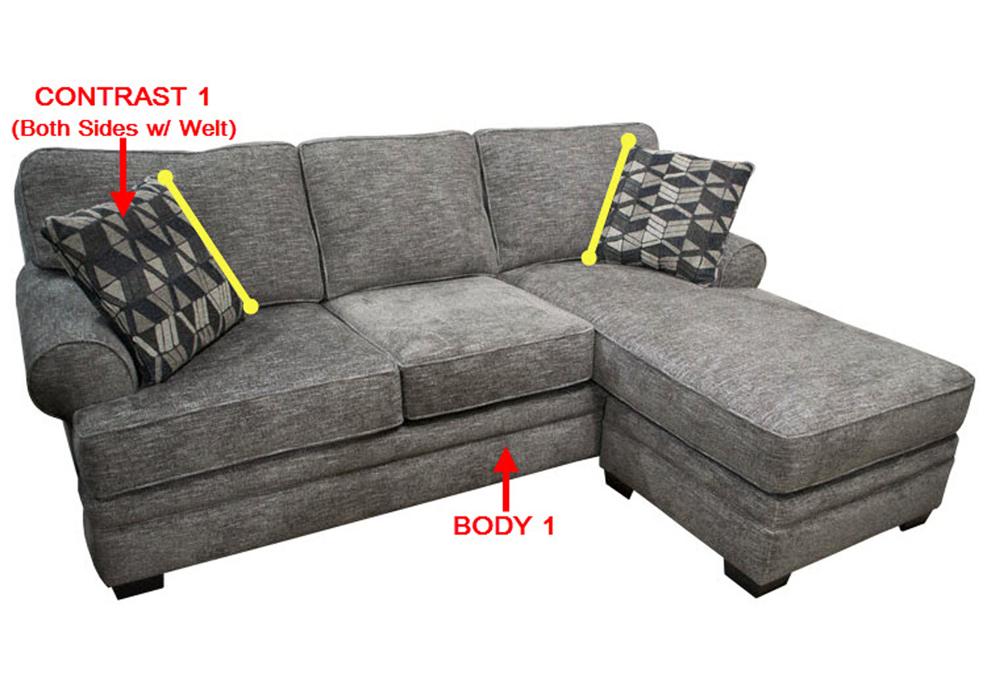 Performance Fabric Sofa Chaise w/ 2 Pillows,Stanton
