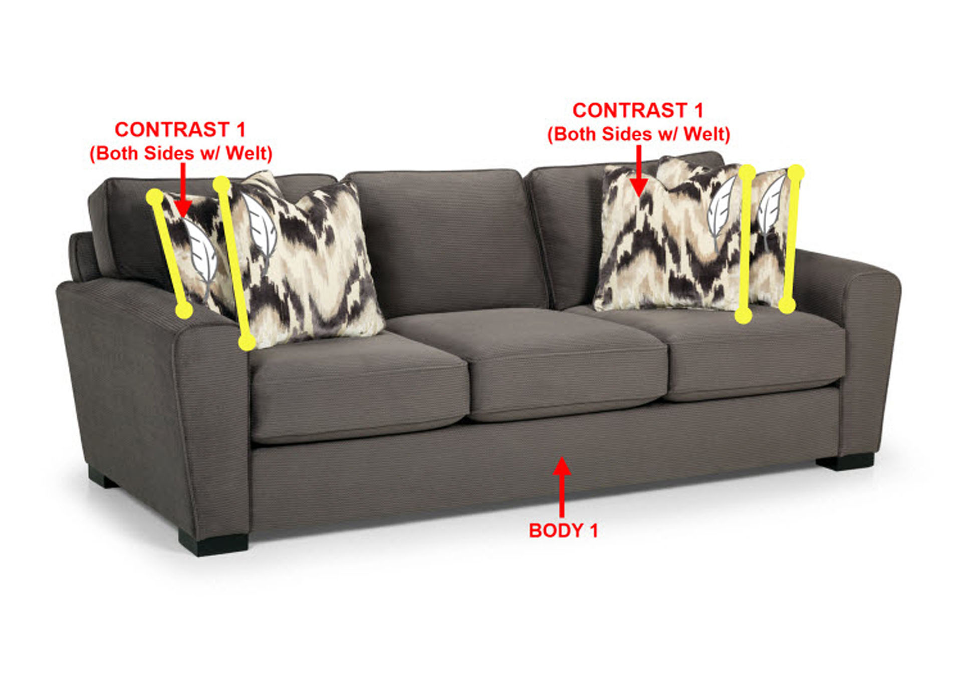 Performance Fabric Sofa w/ 4 Pillows,Stanton