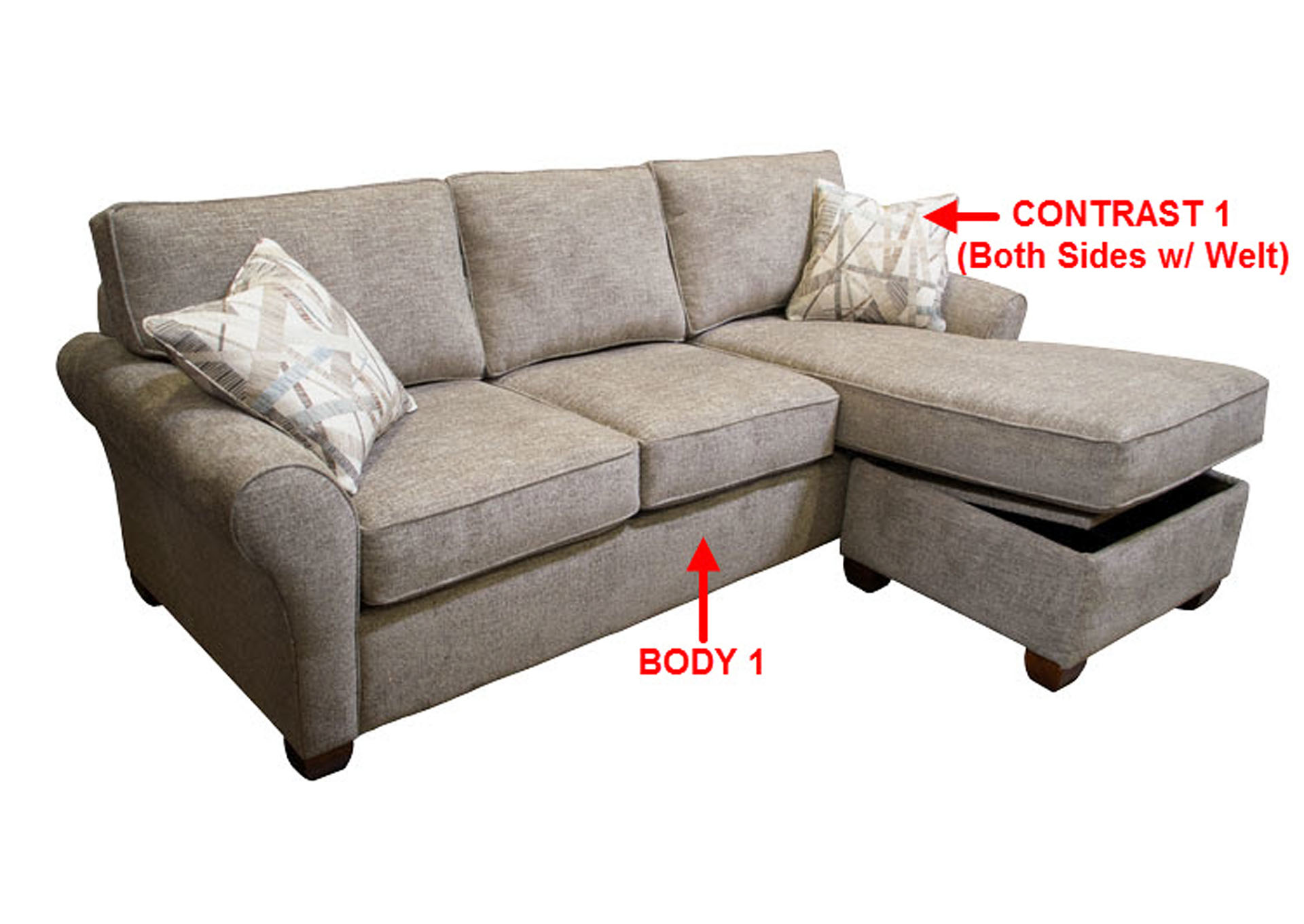 Performance Fabric Sofa Chaise w/ Storage Otto w/ 2 Pillows,Stanton