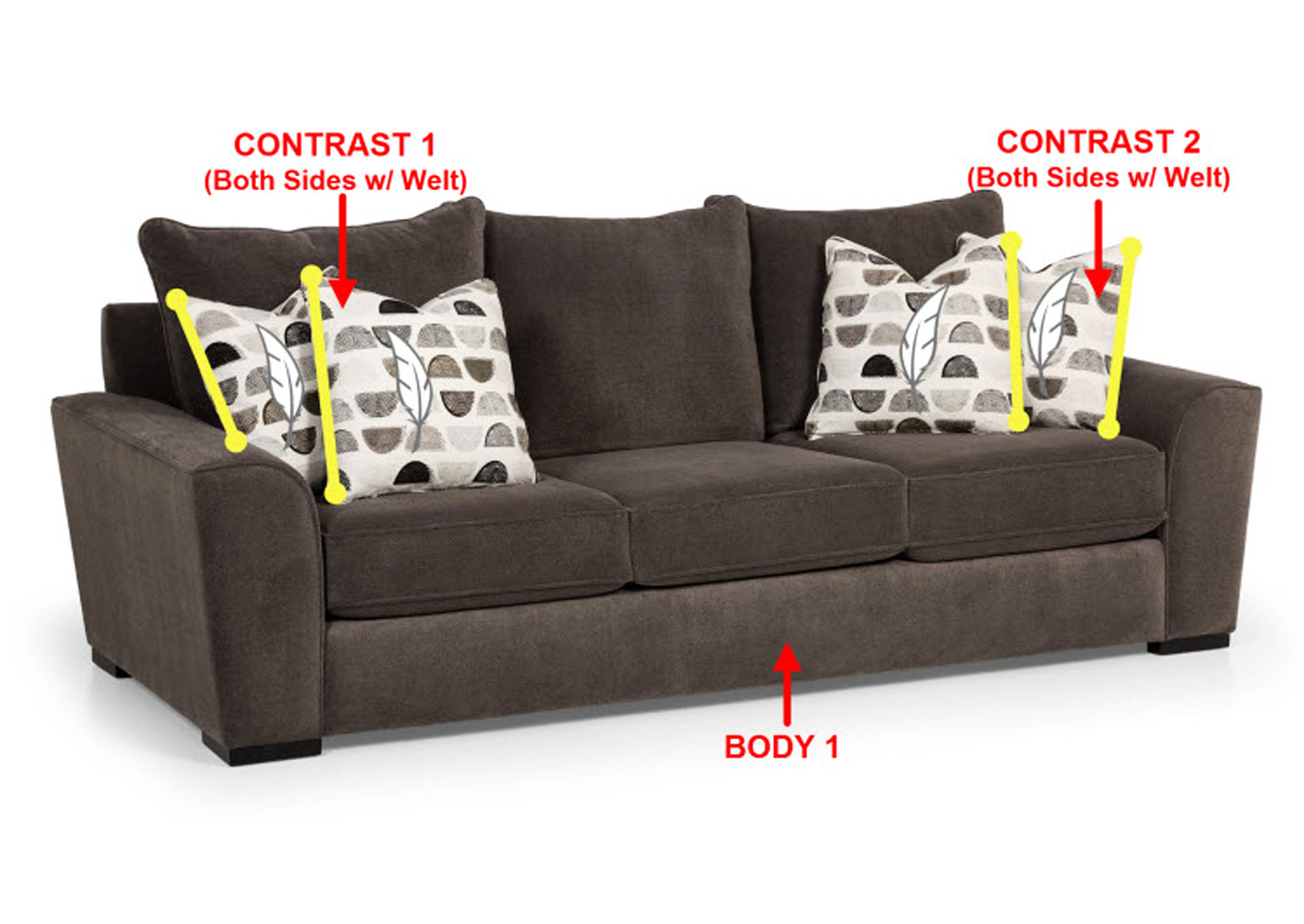 Performance Fabric Sofa w/ 4 Pillows,Stanton