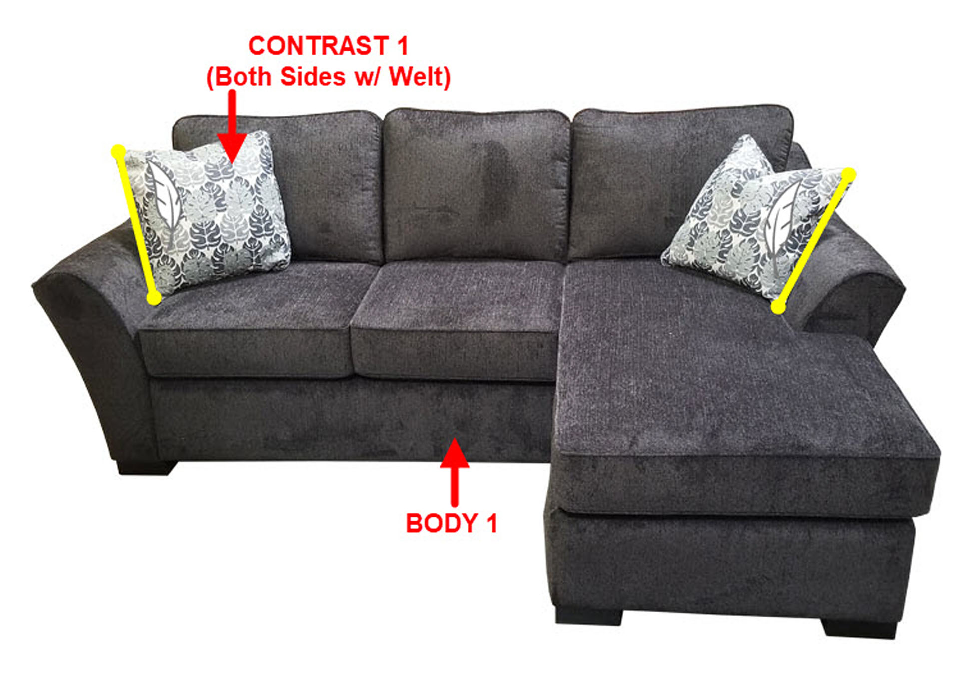 Performance Fabric Sofa Chaise w/ 2 Pillows,Stanton