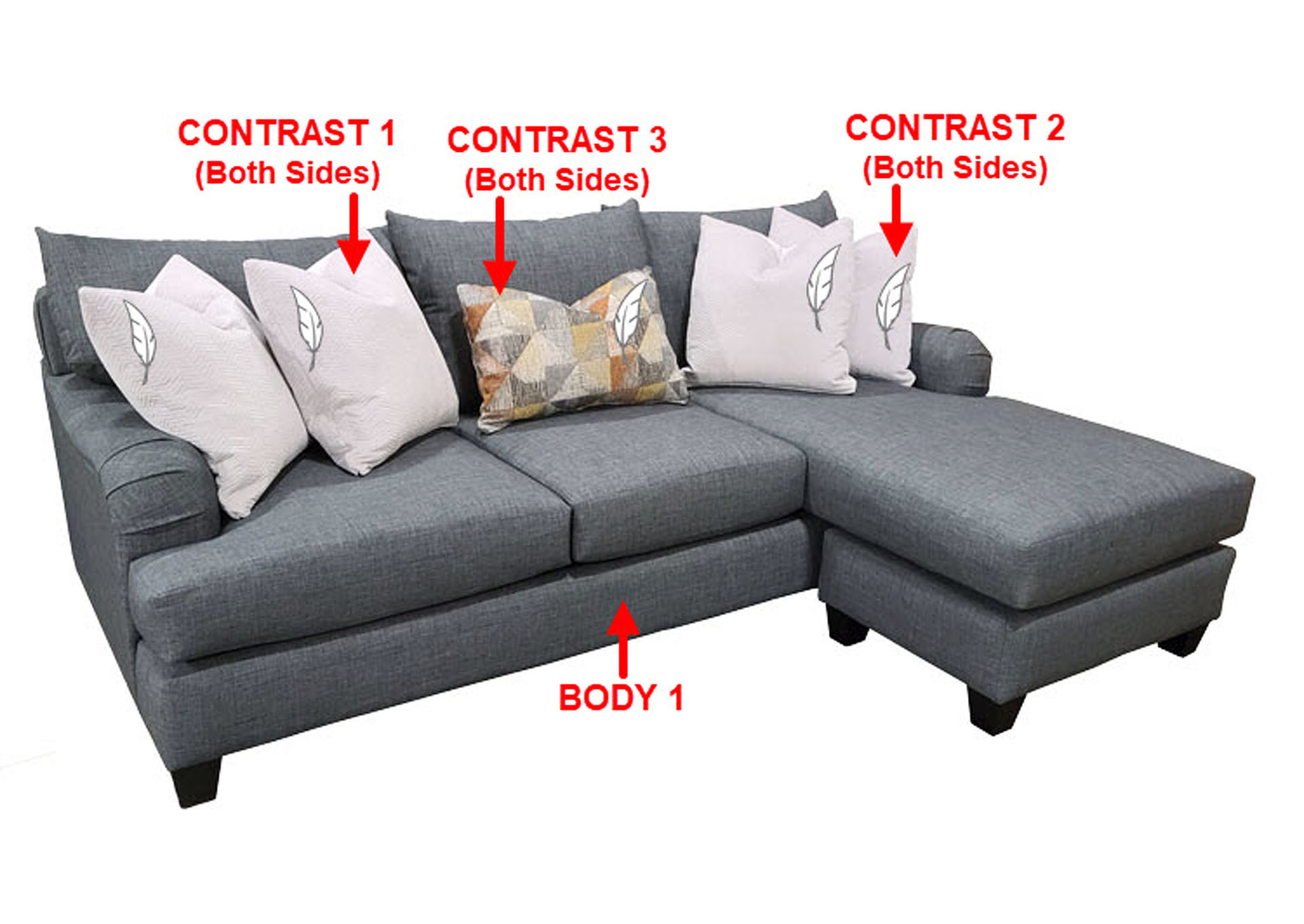 Performance Fabric Sofa Chaise w/ 5 Pillows,Stanton