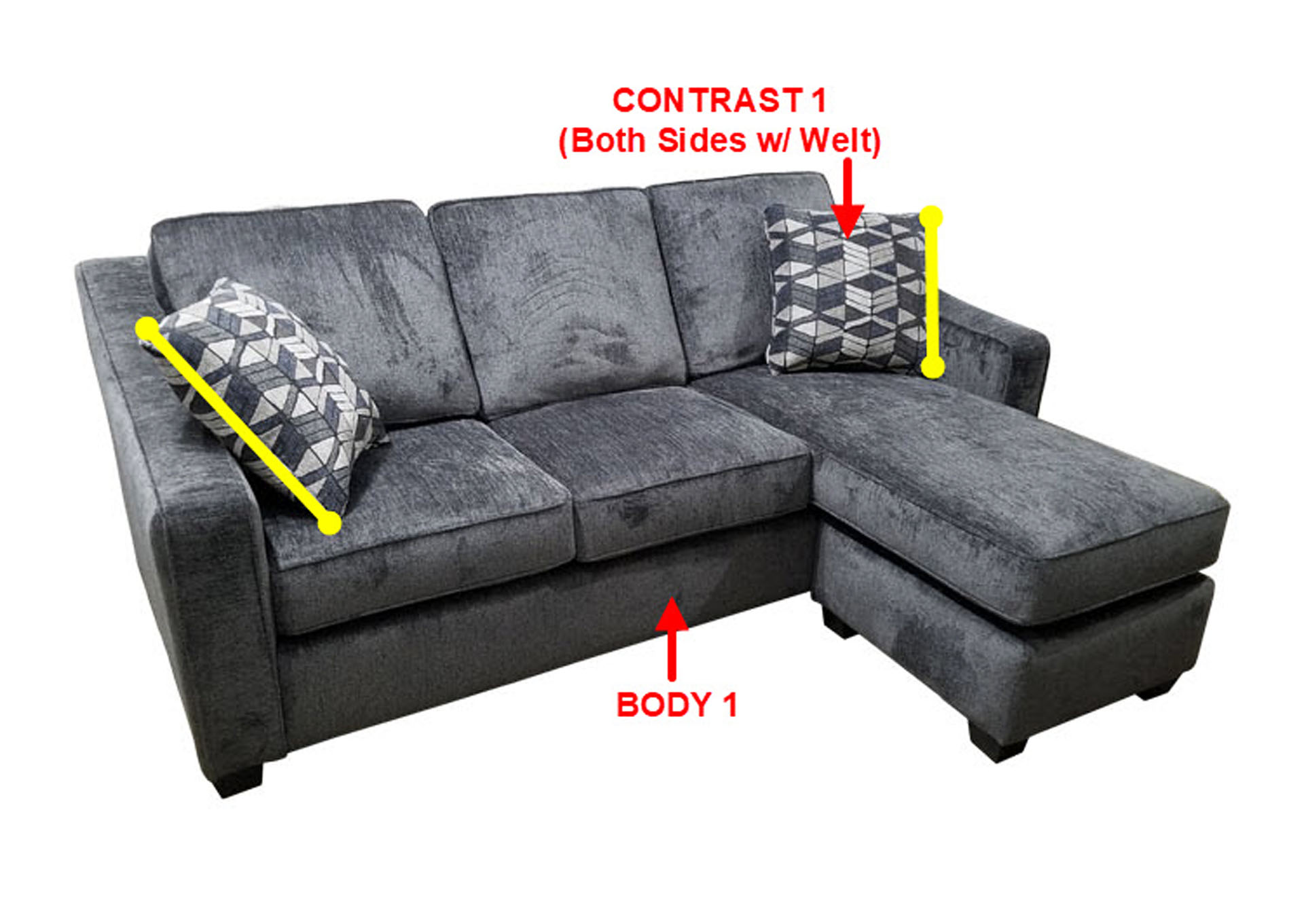 Performance Fabric Sofa Chaise w/ 2 Pillows,Stanton