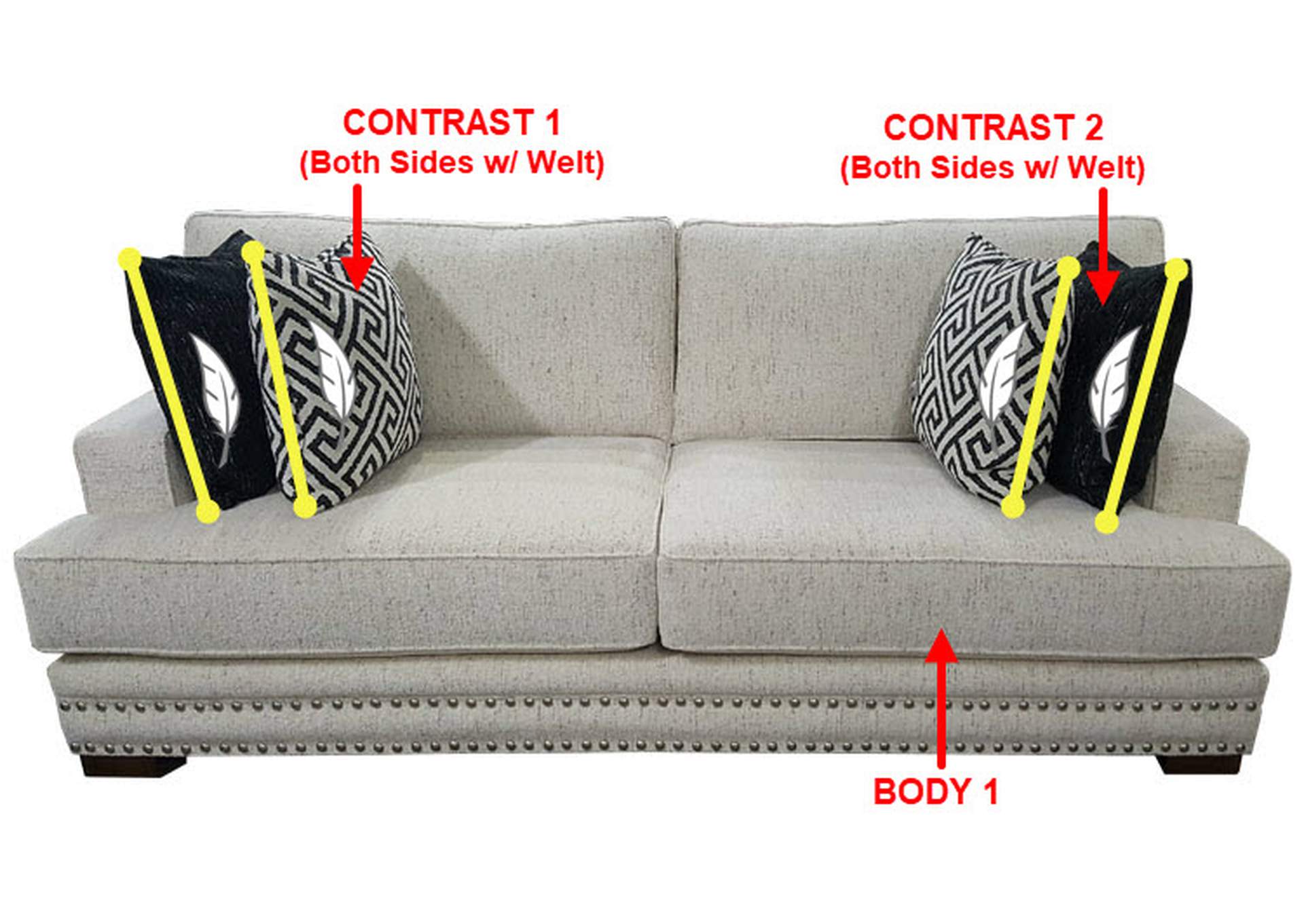Performance Fabric Sofa w/ 4 Pillows,Stanton