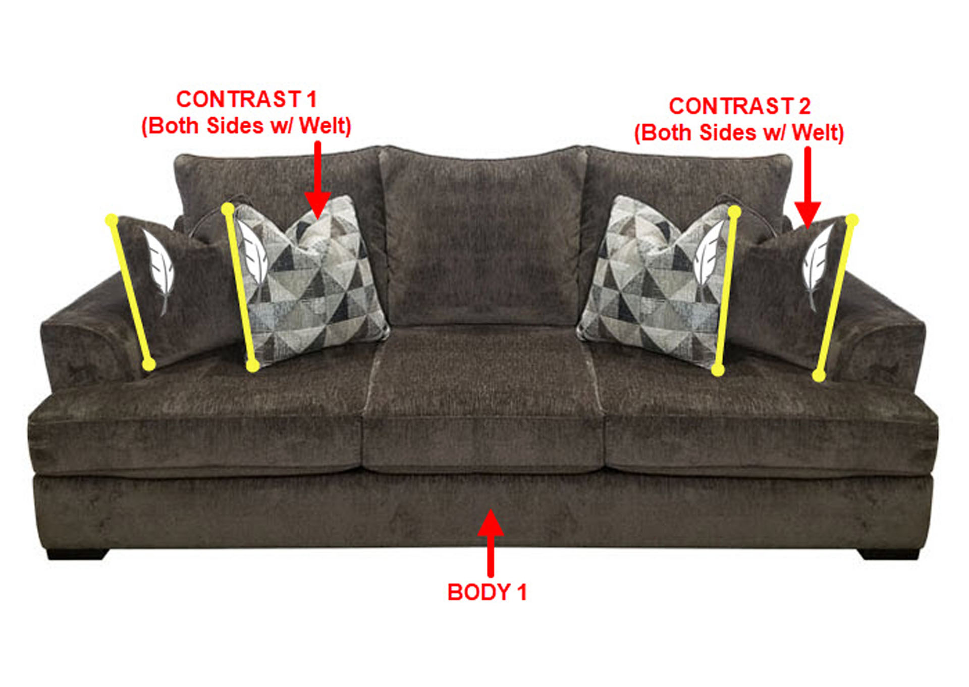 Value Selection Fabric Sofa w/ 4 Pillows,Stanton