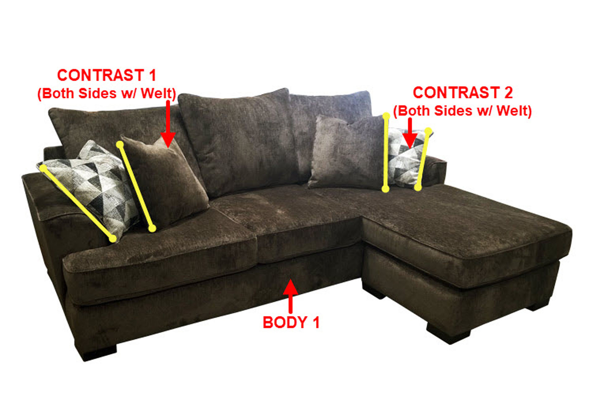 Performance Fabric Sofa Chaise w/ 4 Pillows,Stanton