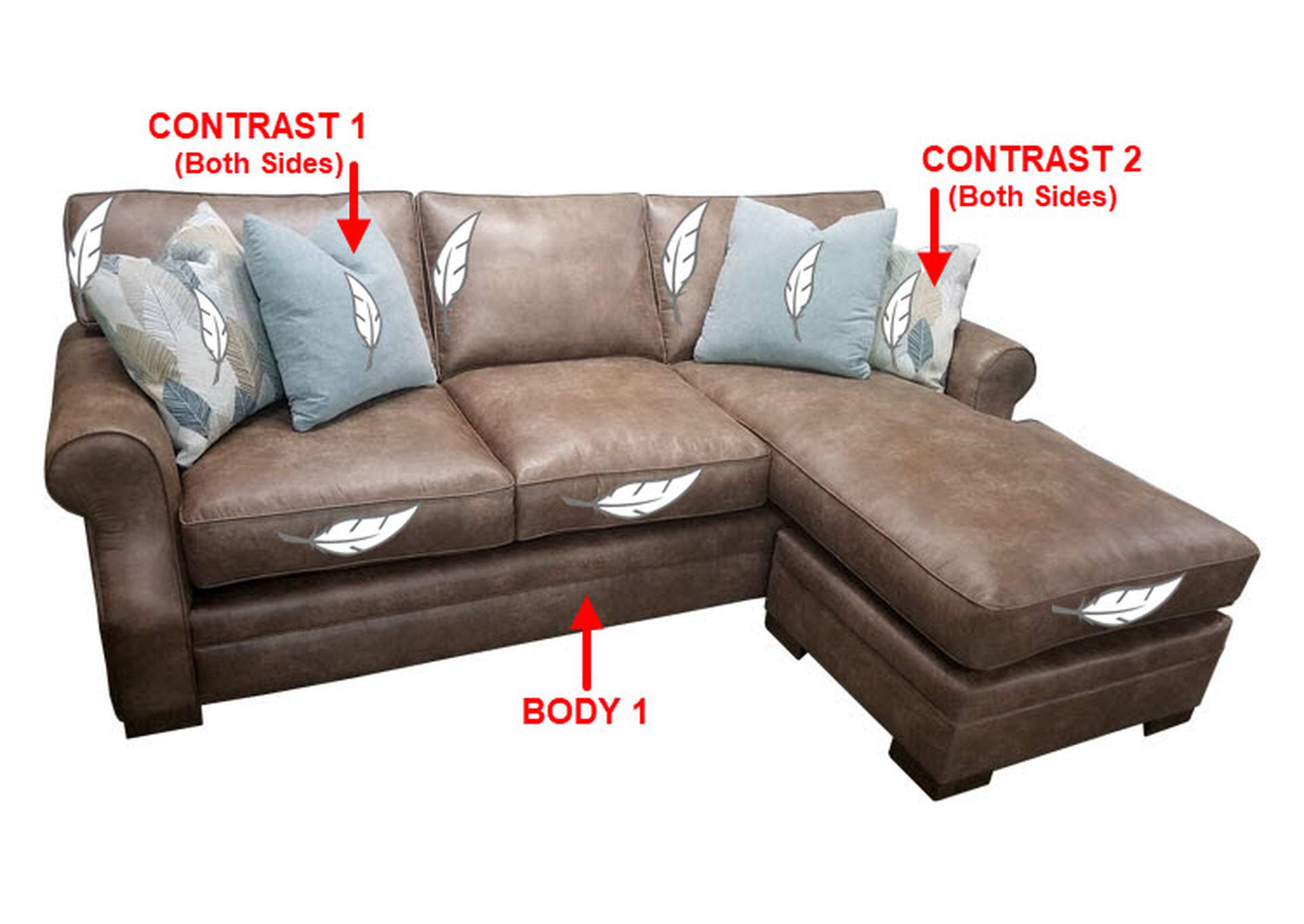 Performance Fabric Sofa Chaise w/ 4 Pillows,Stanton