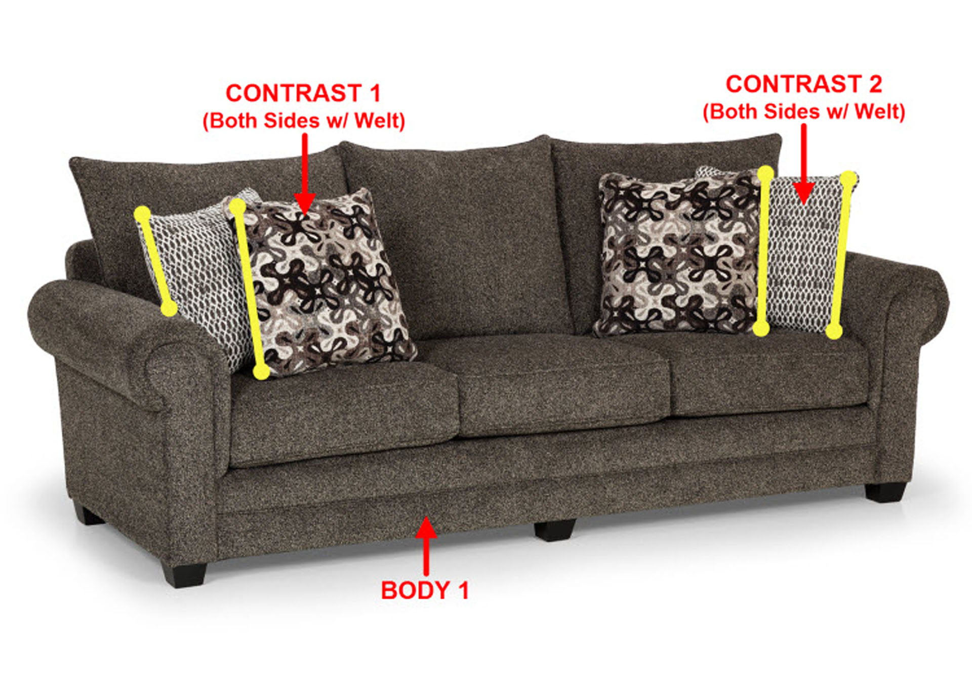 Performance Fabric Sofa w/ 4 Pillows,Stanton