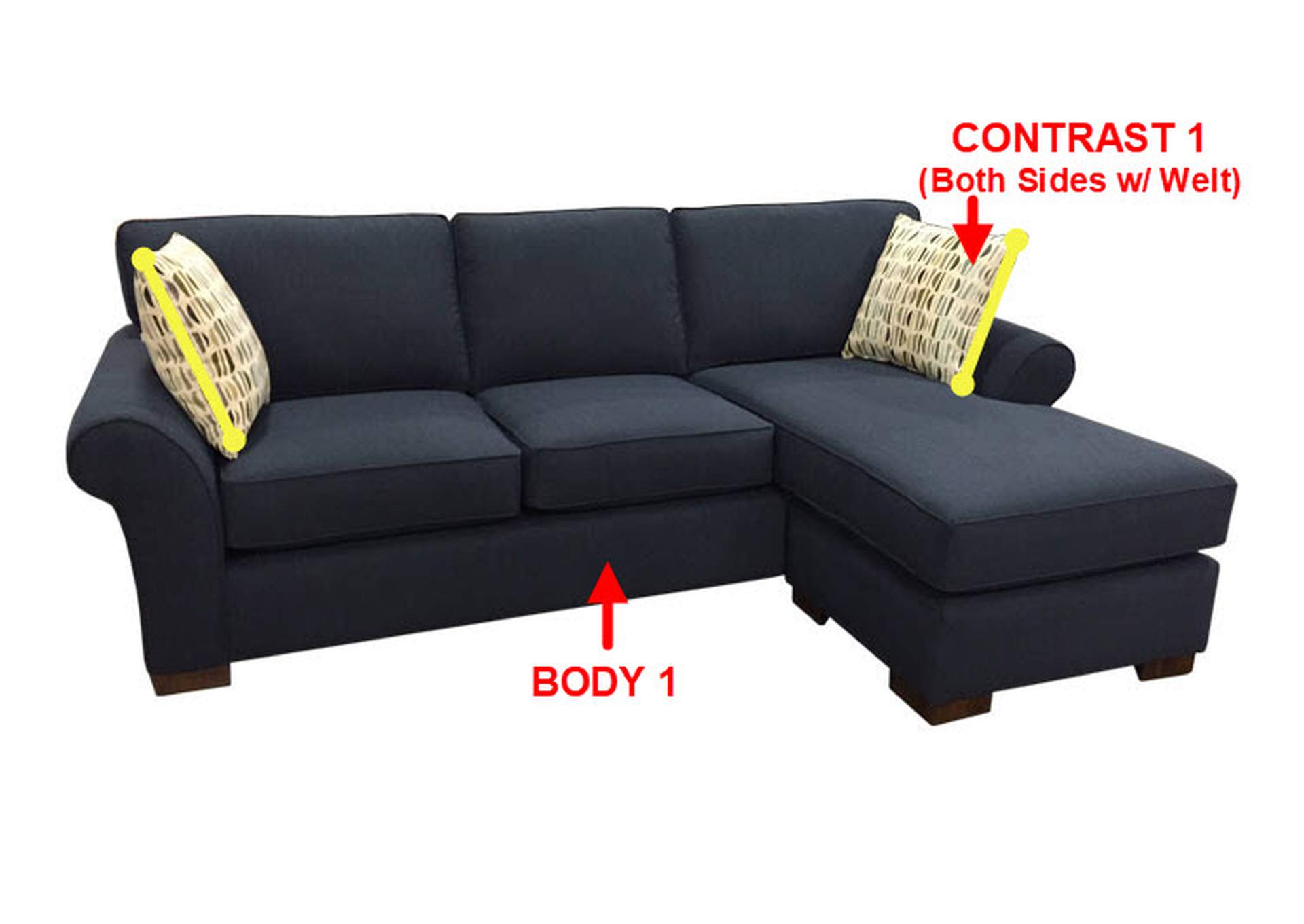 Performance Fabric Sofa Chaise w/ 2 Pillows,Stanton