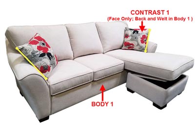 Performance Fabric Sofa Chaise w/ Storage w/ 2 Pillows