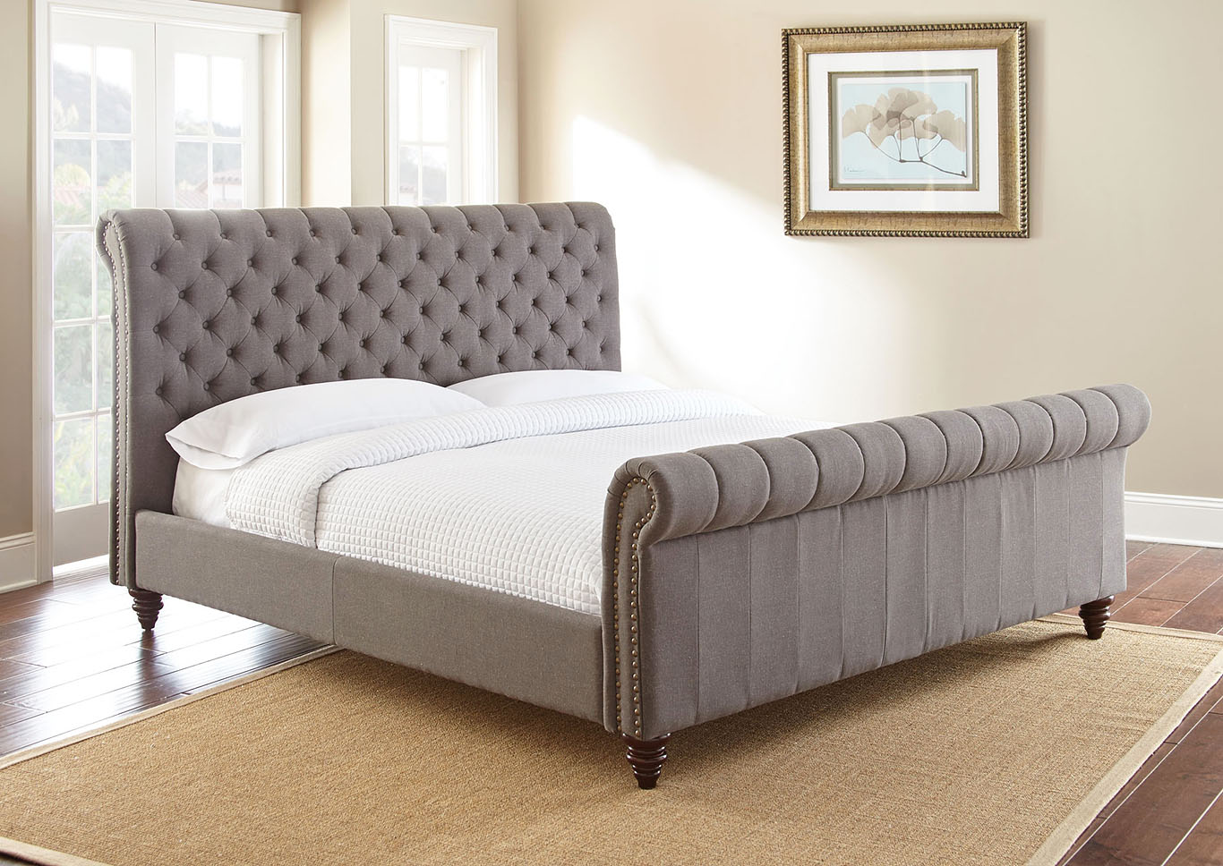Swanson Grey Upholstered Sleigh King Bed,Steve Silver