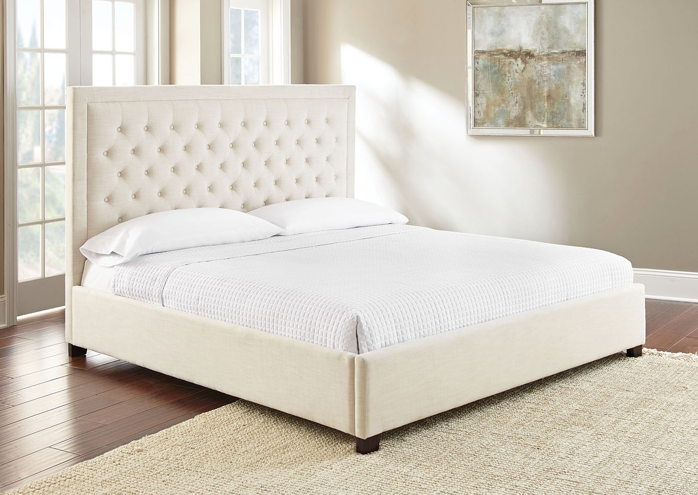Isadora White Upholstered King Bed, White Upholstered King Bed