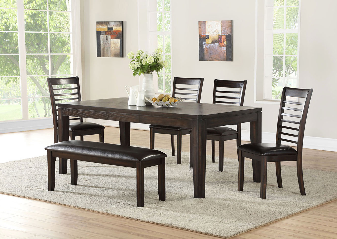 Ally Brown Dining Set W/ 4 Chairs & Bench