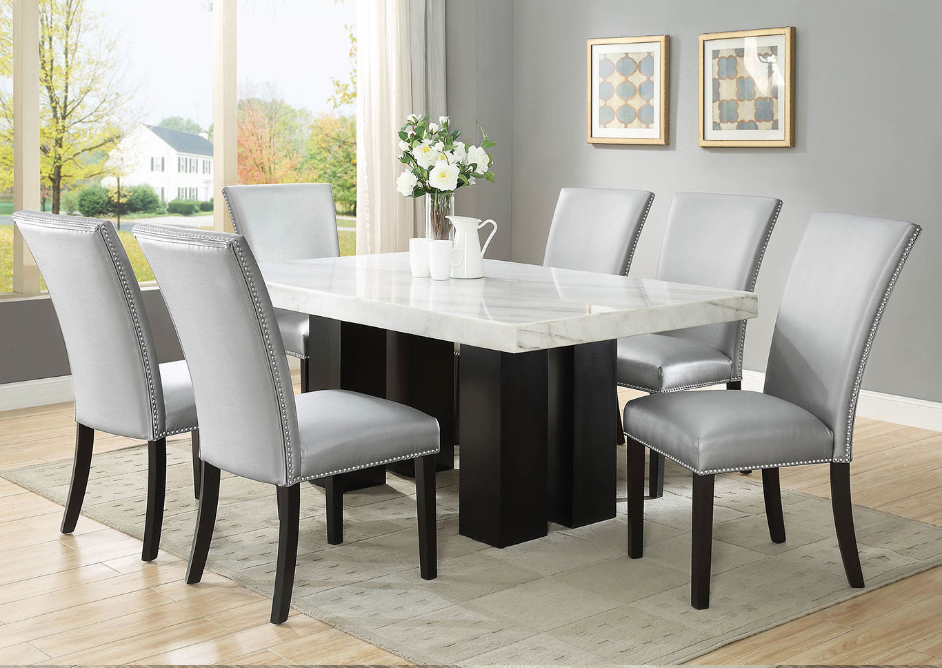 rectangle marble dining table set