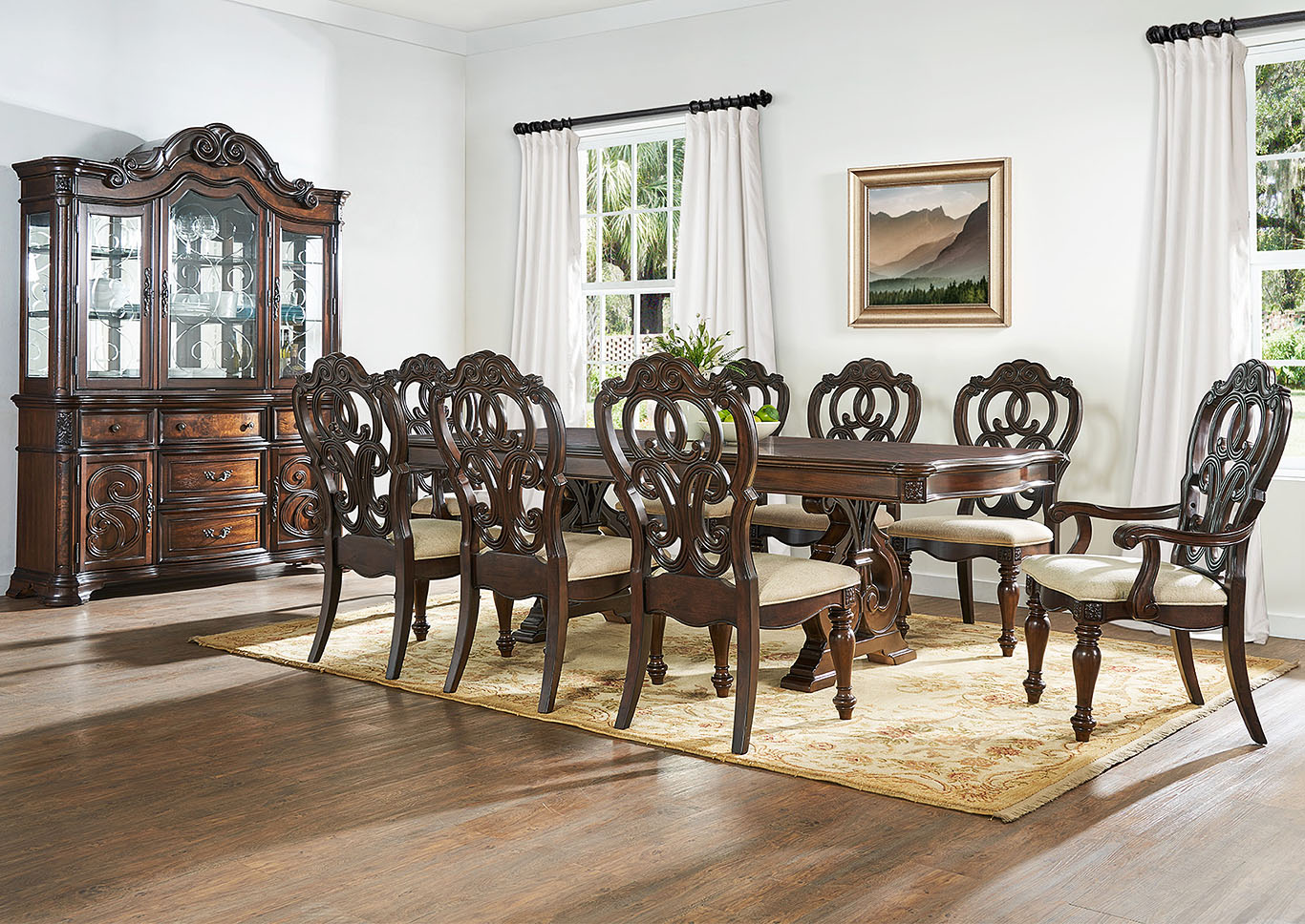Royale Pecan Brown Formal Dining Set W, Formal Dining Room Chairs With Arms