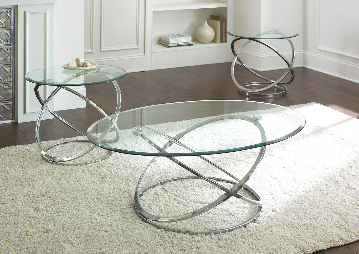 Orion Metallic Glass Top Cocktail Table W/ 2 End Tables,Steve Silver