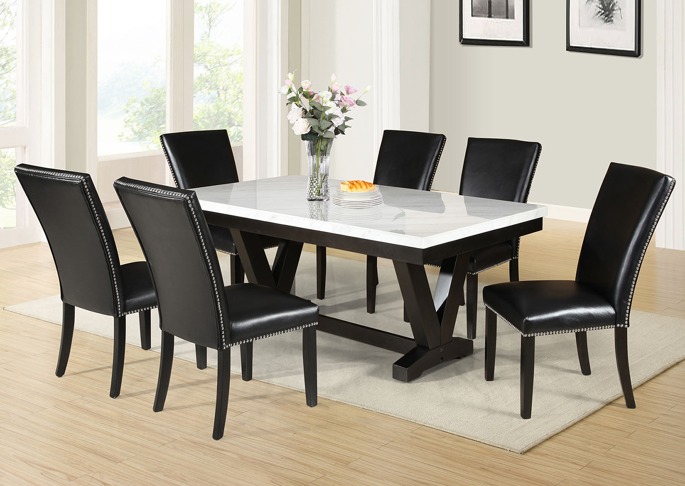 Marble dining room table and online chairs