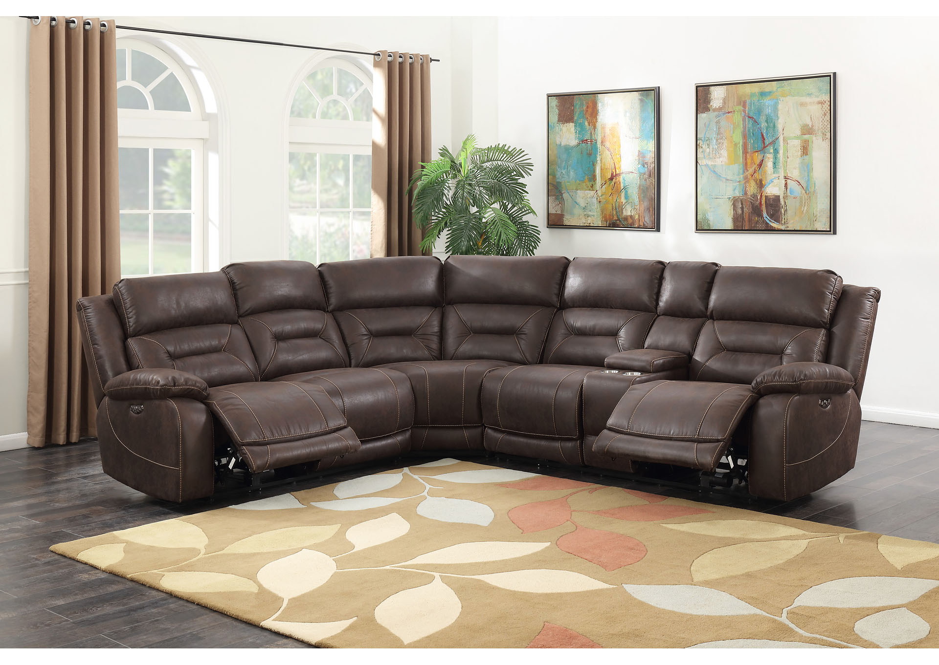 Aria Saddle Brown 3 Piece Sectional Sofa,Steve Silver