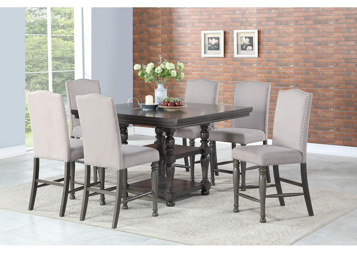 Caswell Grey Counter Dining Set W/ 6 Chairs,Steve Silver