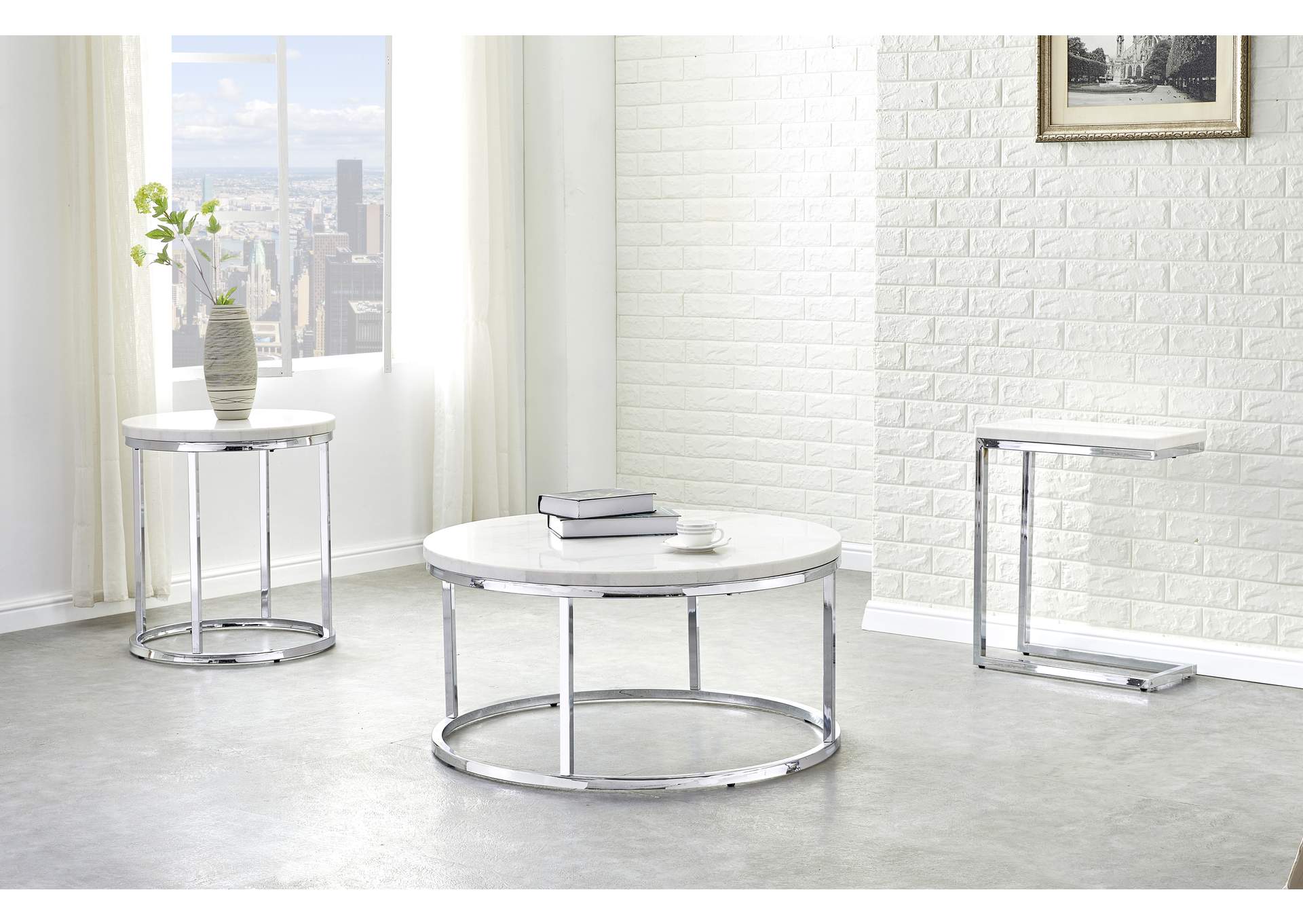 Echo White Marble Top Chairside End Table,Steve Silver