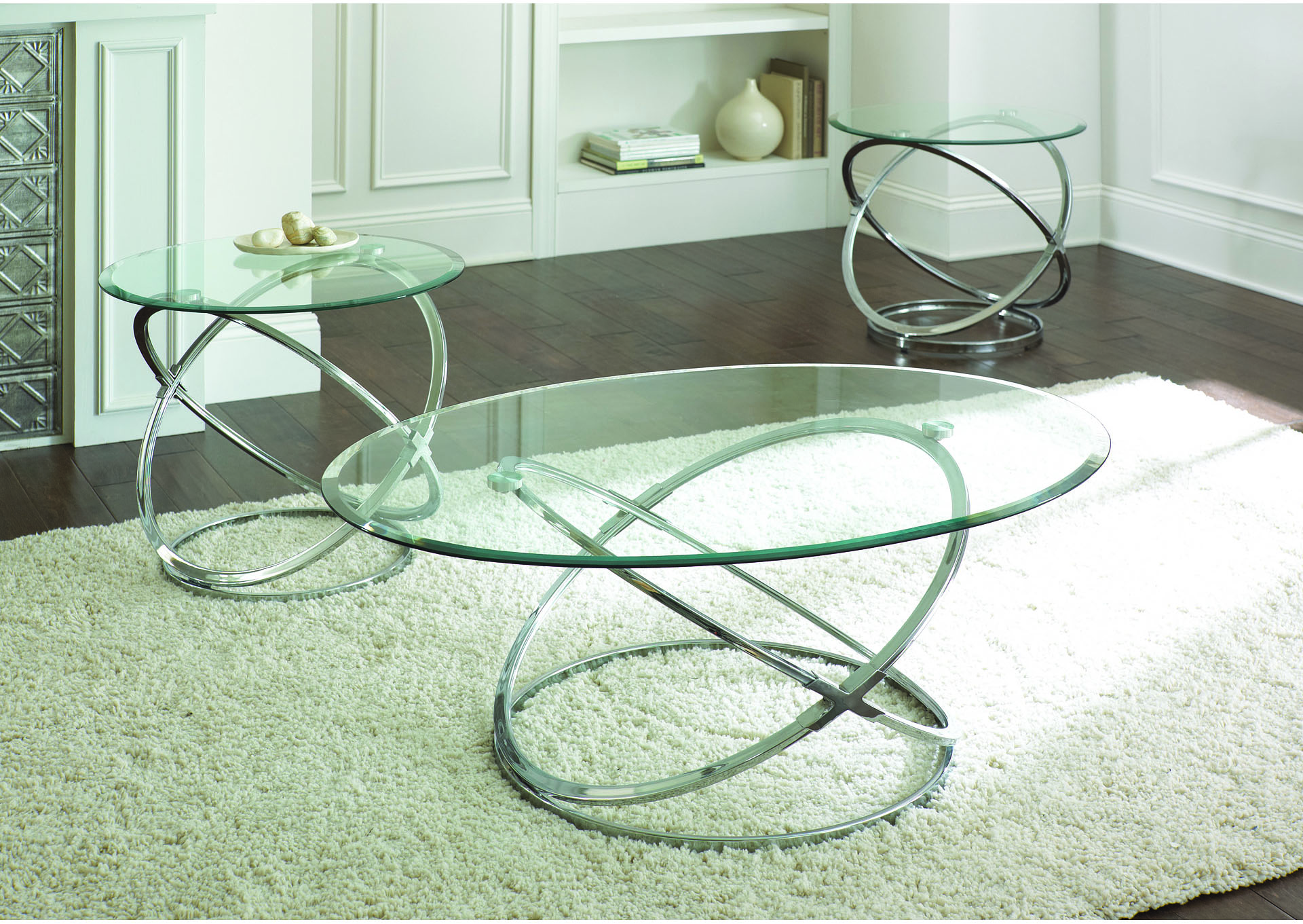 Orion Metallic Glass Top Cocktail Table W/ 2 End Tables,Steve Silver