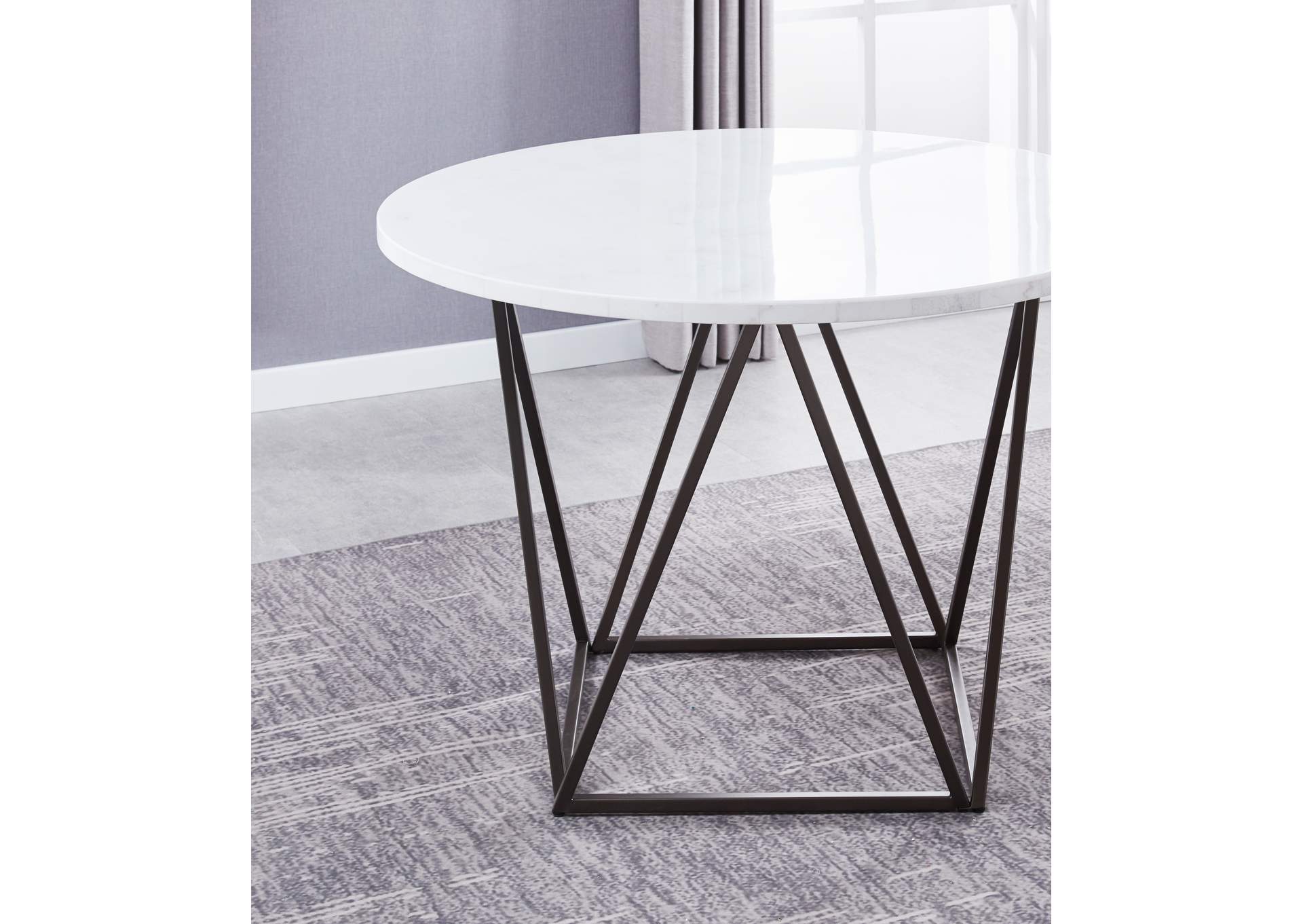 Ramona White Marble Top Round Dining Table,Steve Silver