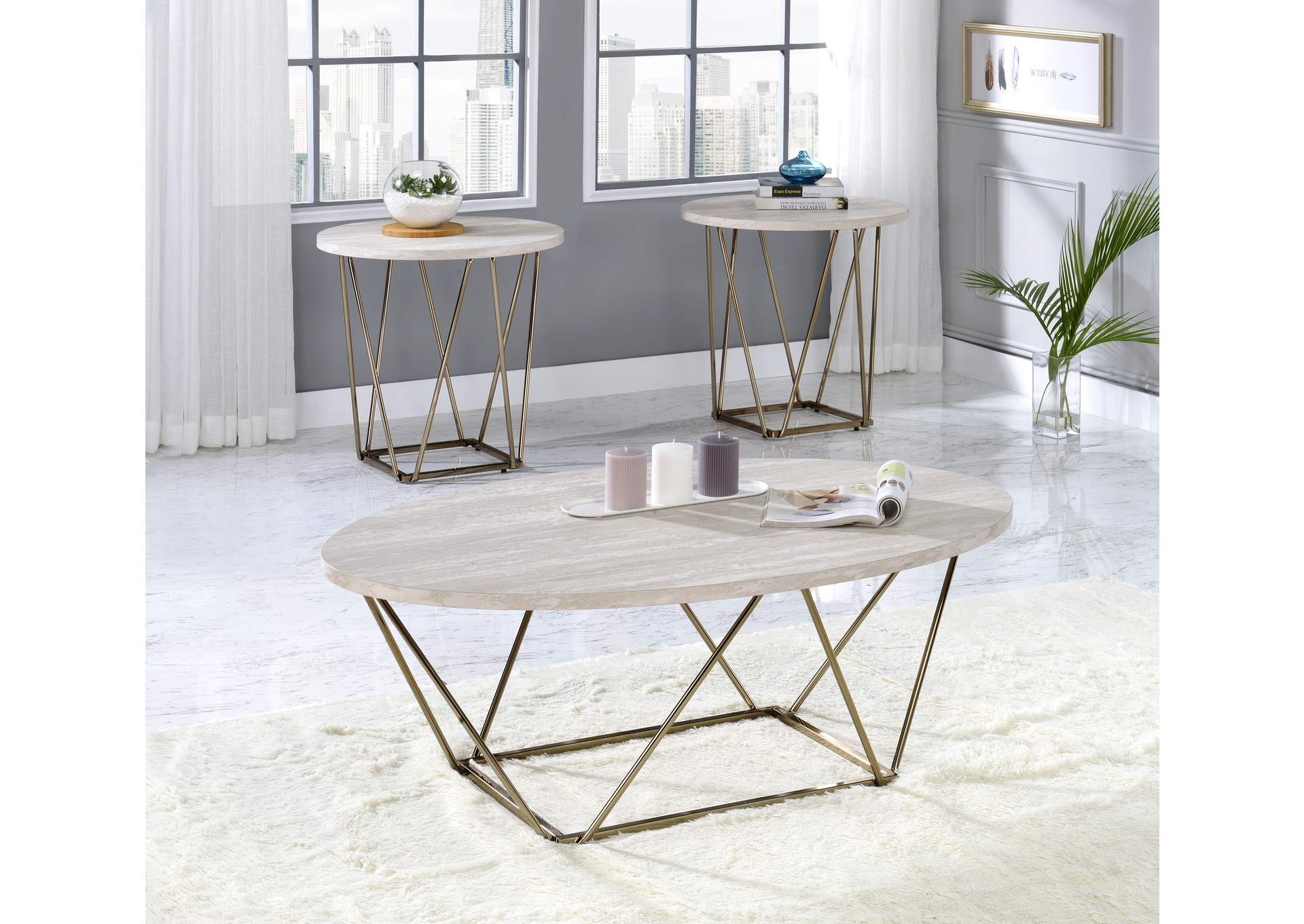 Rowyn White Faux Marble Top Occasional Set,Steve Silver