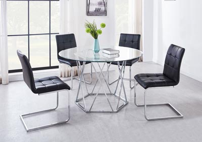 Image for Escondido Glass Hexagonal Base Dining Set W/ 4 Chairs [4 Black]