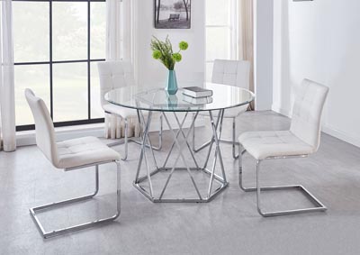 Image for Escondido Glass Hexagonal Base Dining Set W/ 4 Chairs [4 White]