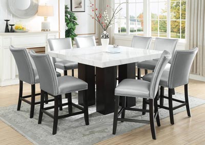 Camila Brown White Square Marble Top, Square Dining Room Table Sets For 8