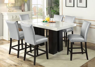 Image for Camila Brown Rectangular Marble Top Dining Set W/ 6 Chairs [Silver PU]