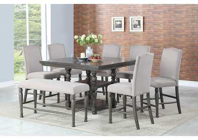 Caswell Grey Counter Dining Set W/ 6 Chairs & Bench,Steve Silver