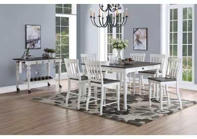 Image for Joanna White Square Counter Dining Set W/ 6 Chairs & Kitchen Cart