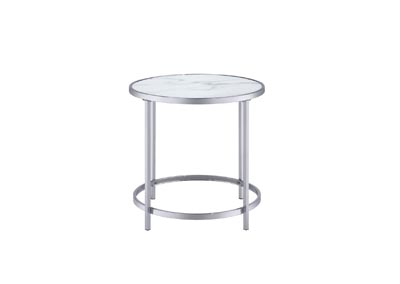 Rayne White Faux Marble Top End Table,Steve Silver