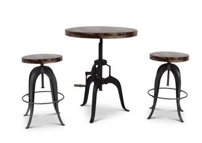 Image for Sparrow Brown Round Crank Dining Set W/ 2 Stools