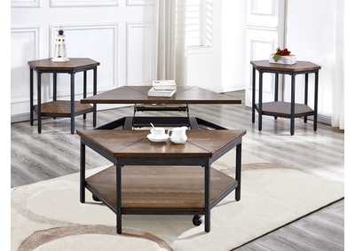 Image for Ultimo Brown Hexagonal Lift Top Cocktail Table W/ 2 End Tables