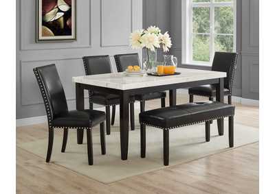 Image for Westby White & Black Marble Top Dining Set W/ 4 Chairs & Bench